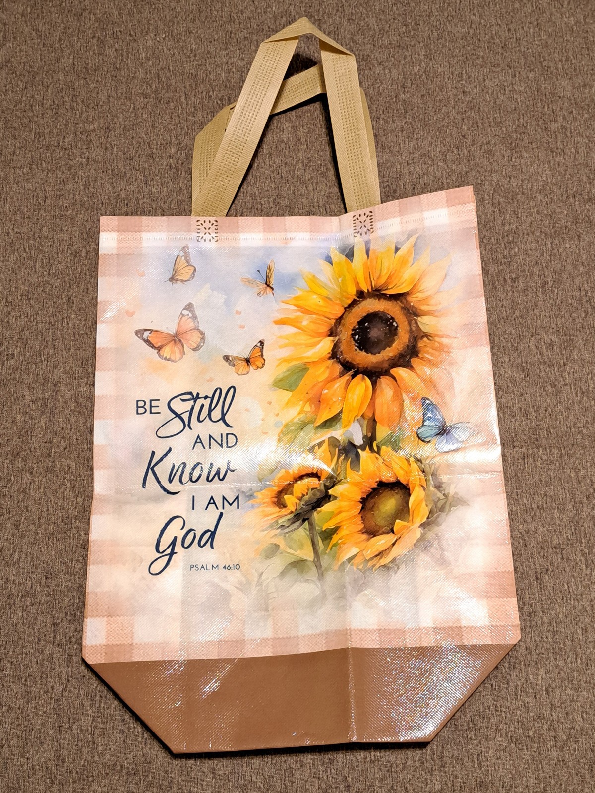 CHRISTIAN THEMED REUSABLE SHOPPING BAG, PSALM 46:10 13×15″ VERY SPECIAL!