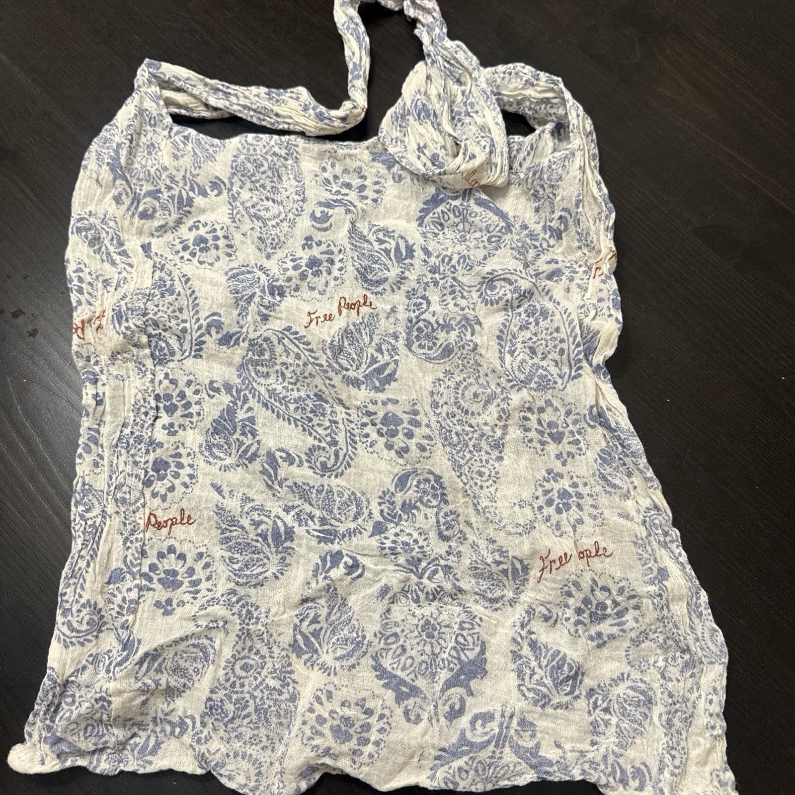 Free People Reusable Shopping Bag Blue White Paisley Foldable