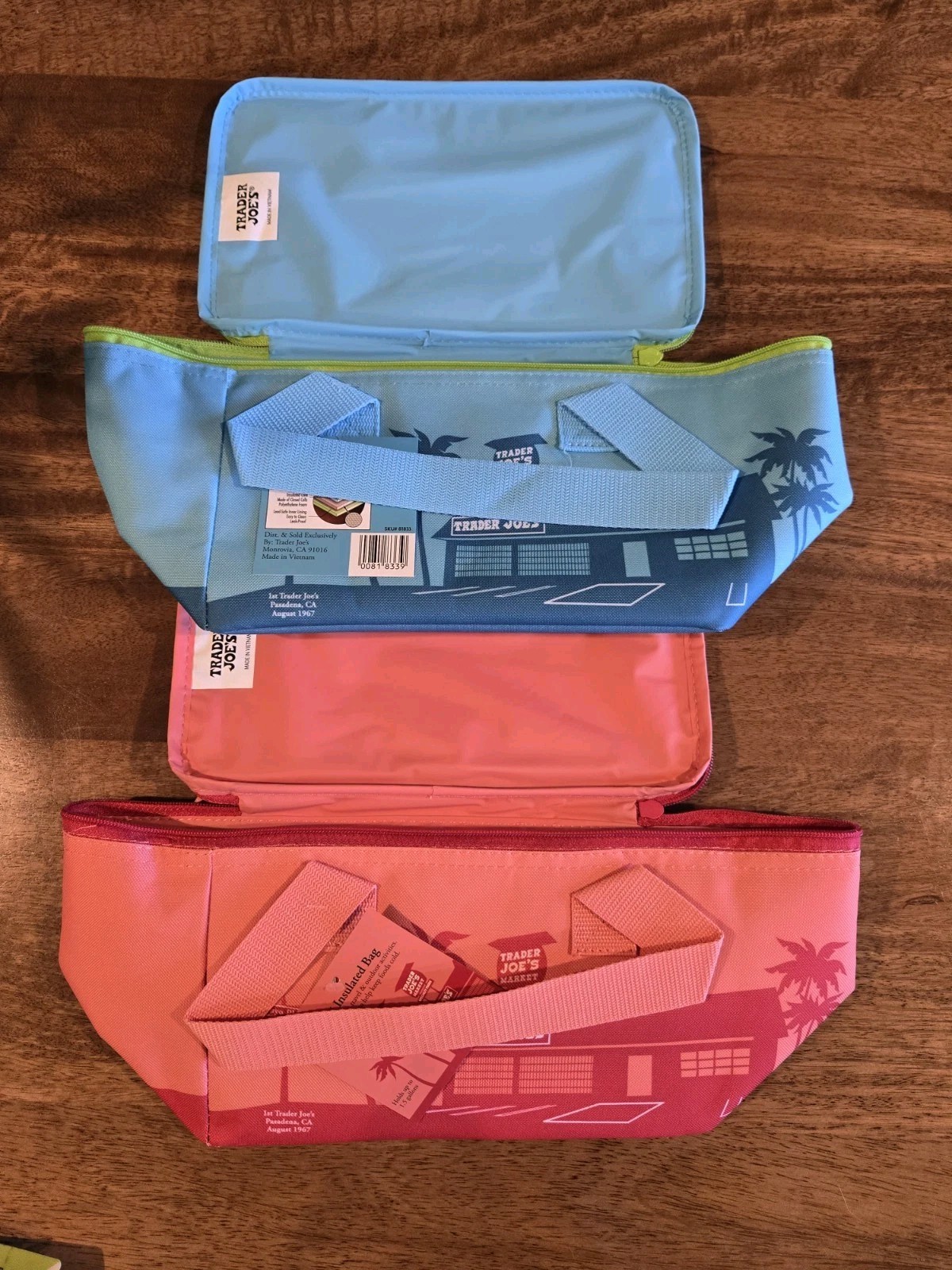 2 Set of Trader Joe’s Mini Insulated Totes Peach & Blue
