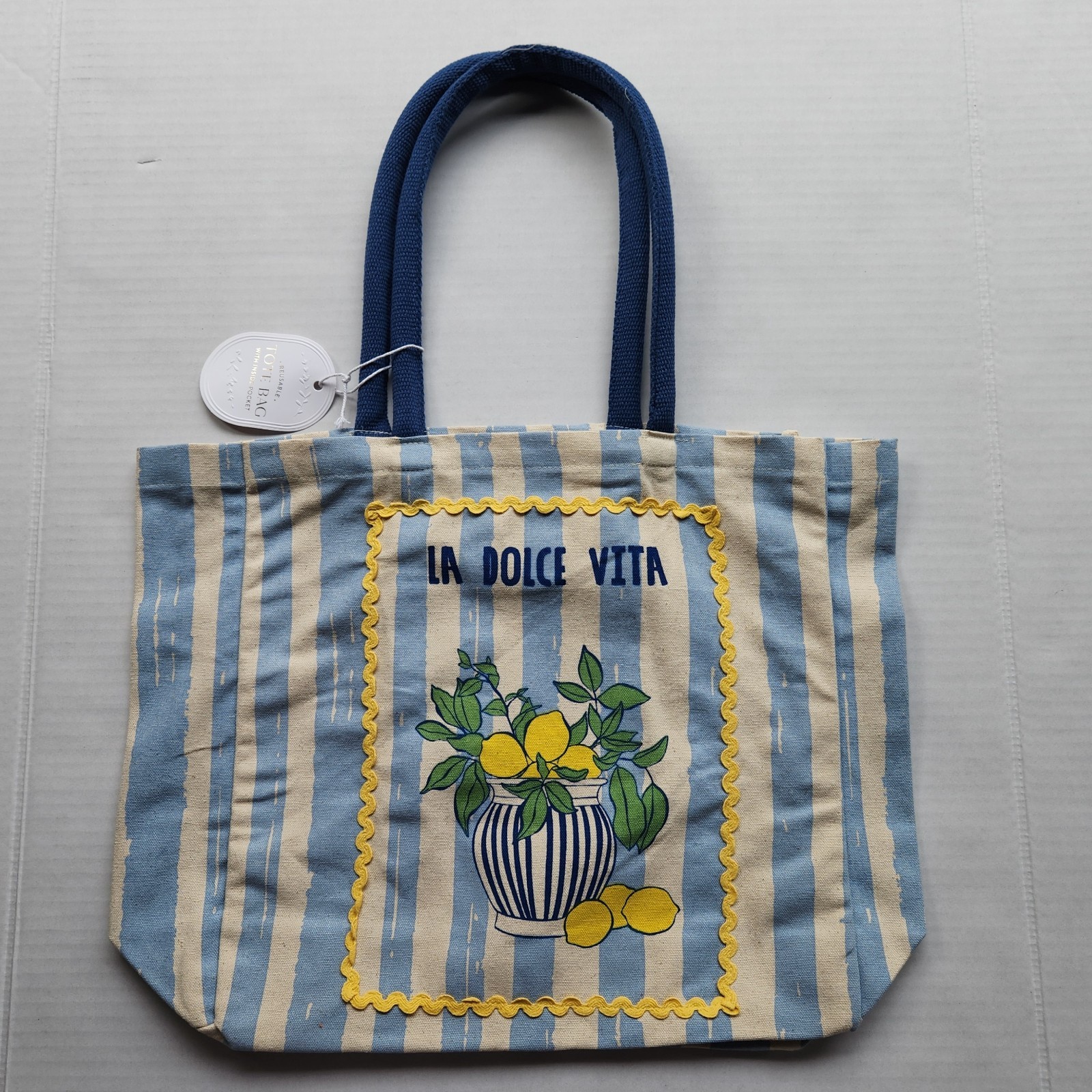 Eccolo Reusable Tote Bag with Inside Pocket – La Dolce Vita – 18″ x 14″ x 5″