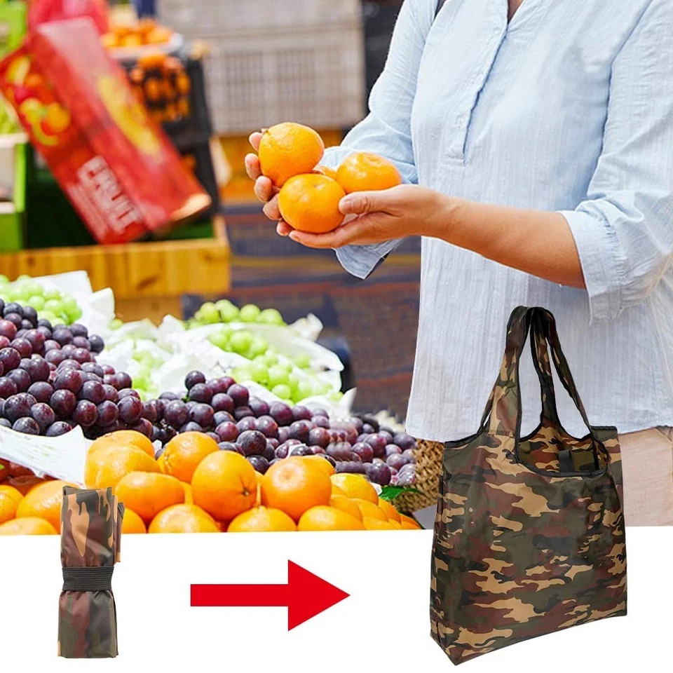 10 Pack 15×4.5×15 Inch Camo Reusable Shopping Bags with Handles Bulk, Foldabl…