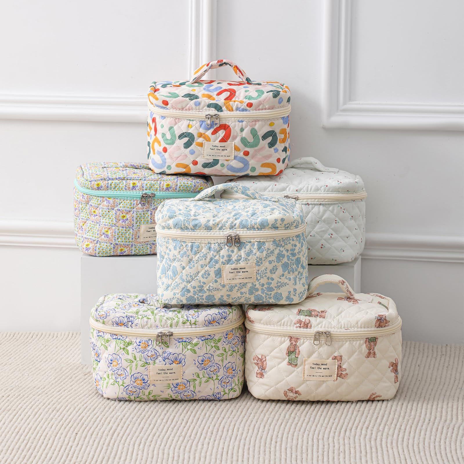uekeboag Large Travel 10 inches x6 x 5.5 inches, 01Lightblue Flower