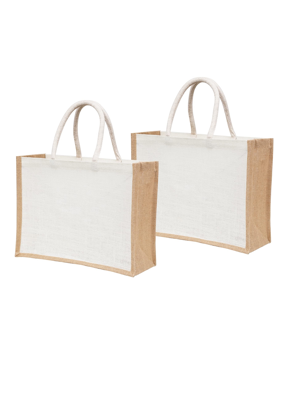 2 Pack White Jute Burlap Tote Bags with Handles Eco-Friendly Bridesmaids