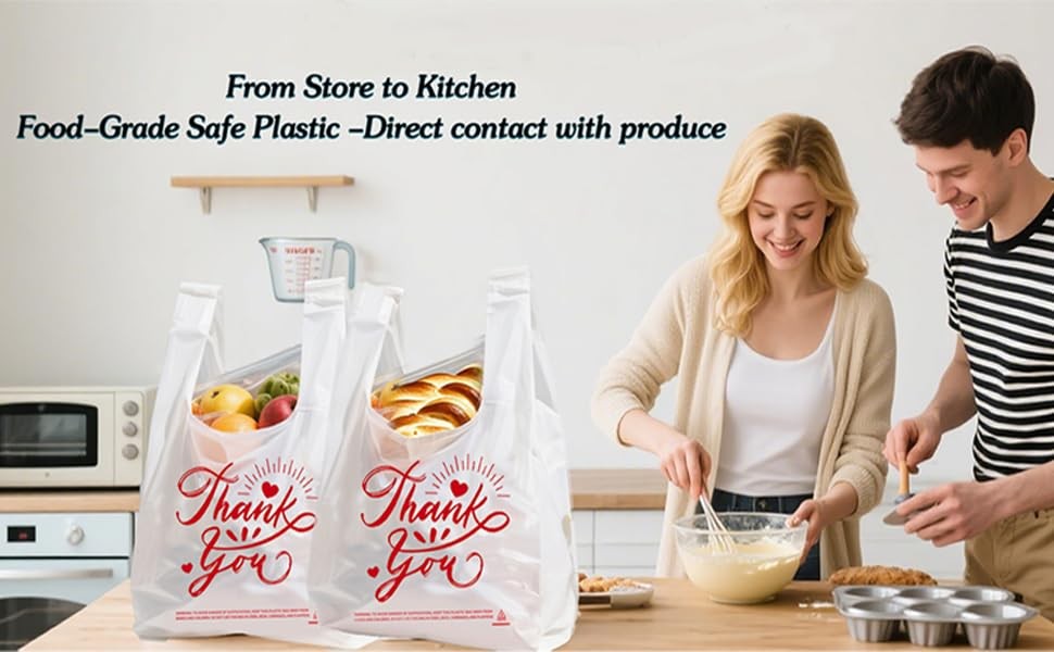 100 Pack White Thank You T-Shirt Bags – 11.5″x6.5″x21″ Reusable Grocery Bags