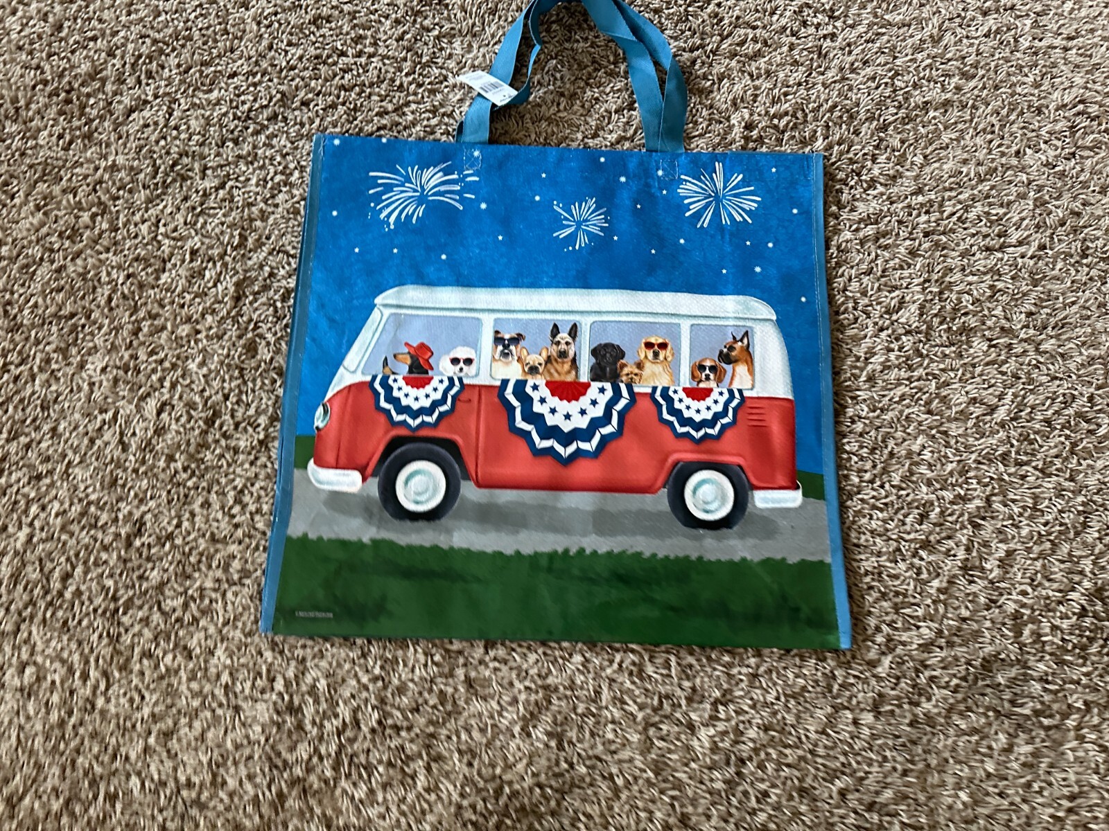18″x18″ Extra Large XL VW Volkswagen Bus Dogs Summer Tote Bag NEW WITH TAGS