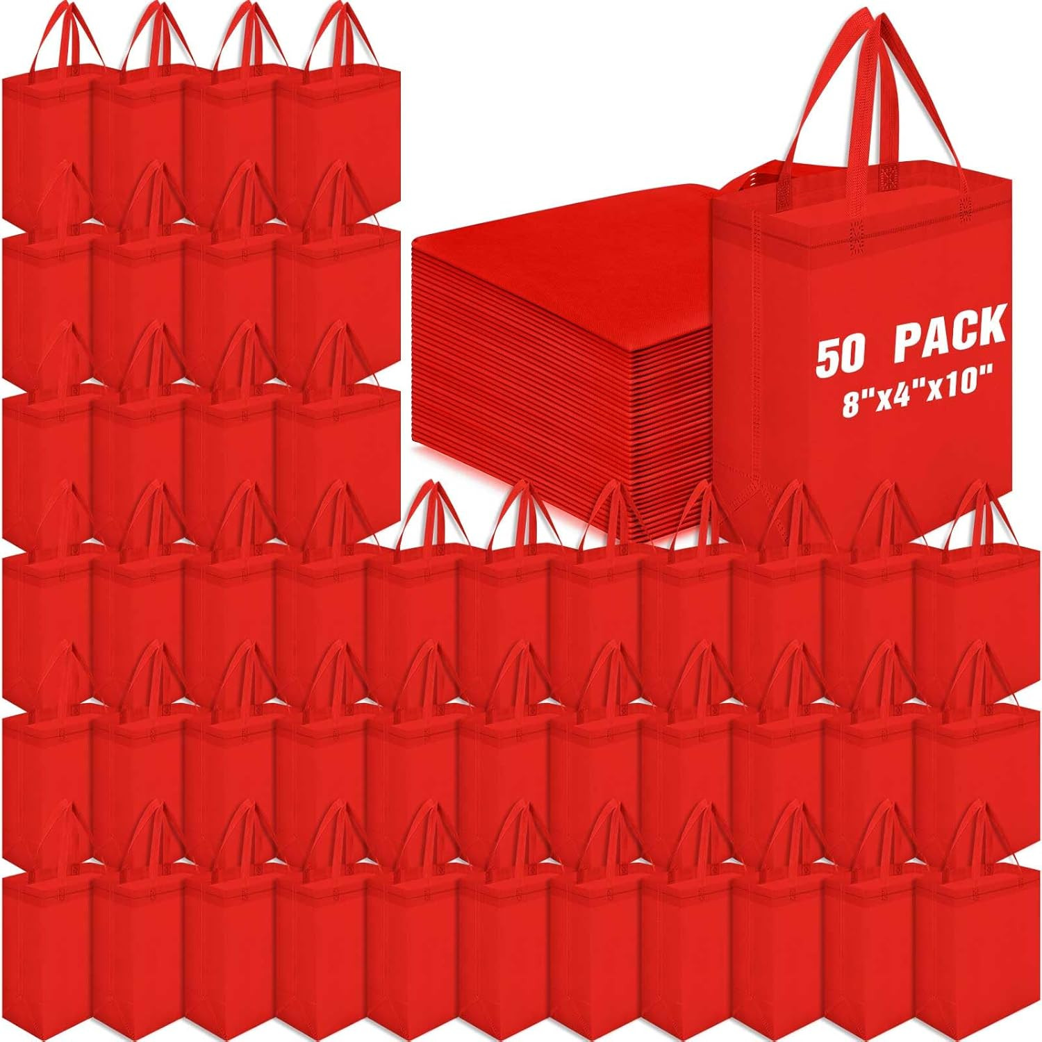 50 Pcs Reusable Tote Bag Bulk 8 X 4 X 10 Inch Non Woven Shopping Bag with Handle