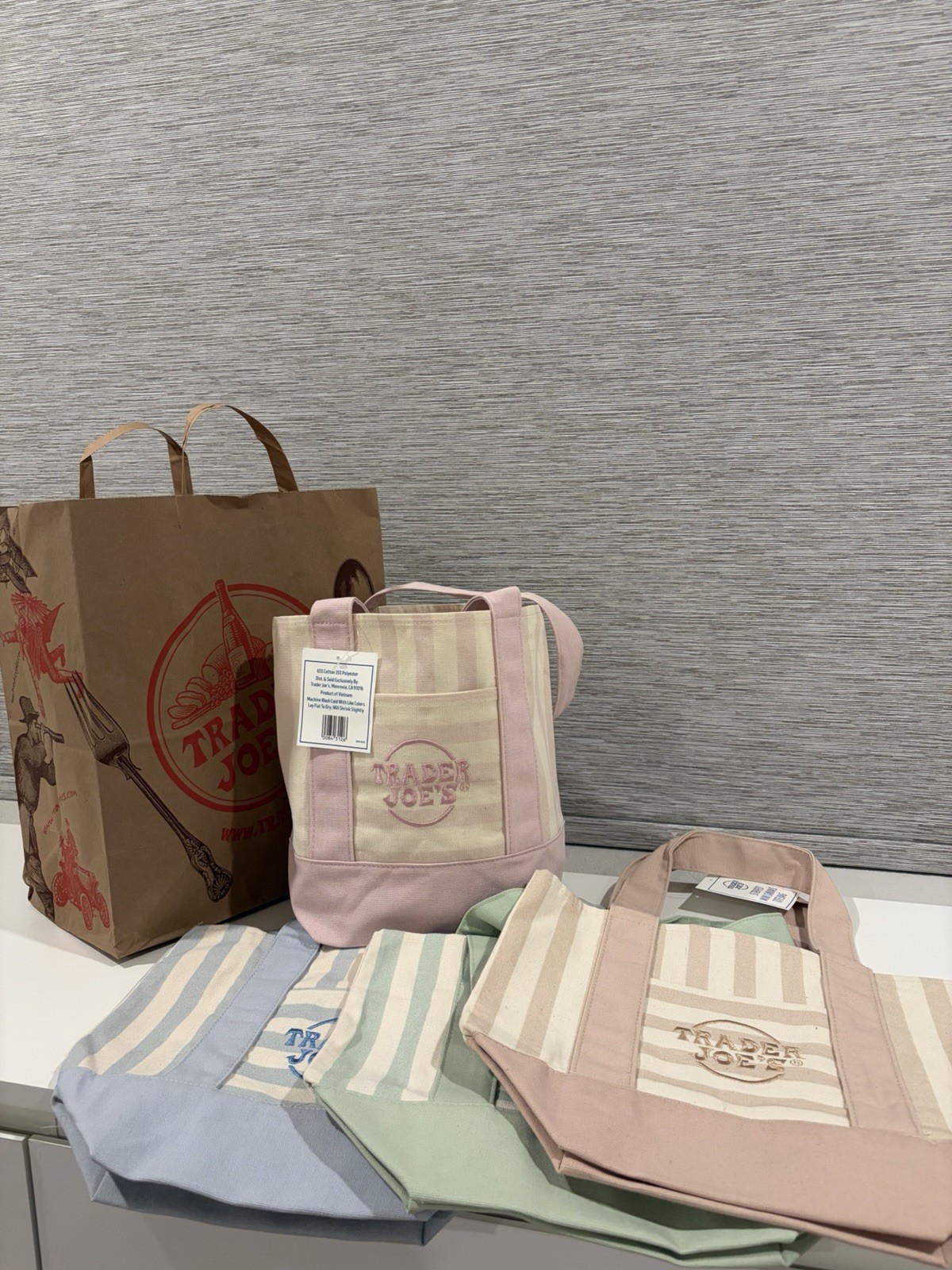 Trader Joe’s Striped Mini Canvas Tote Bag Multicolor Reusable Tote