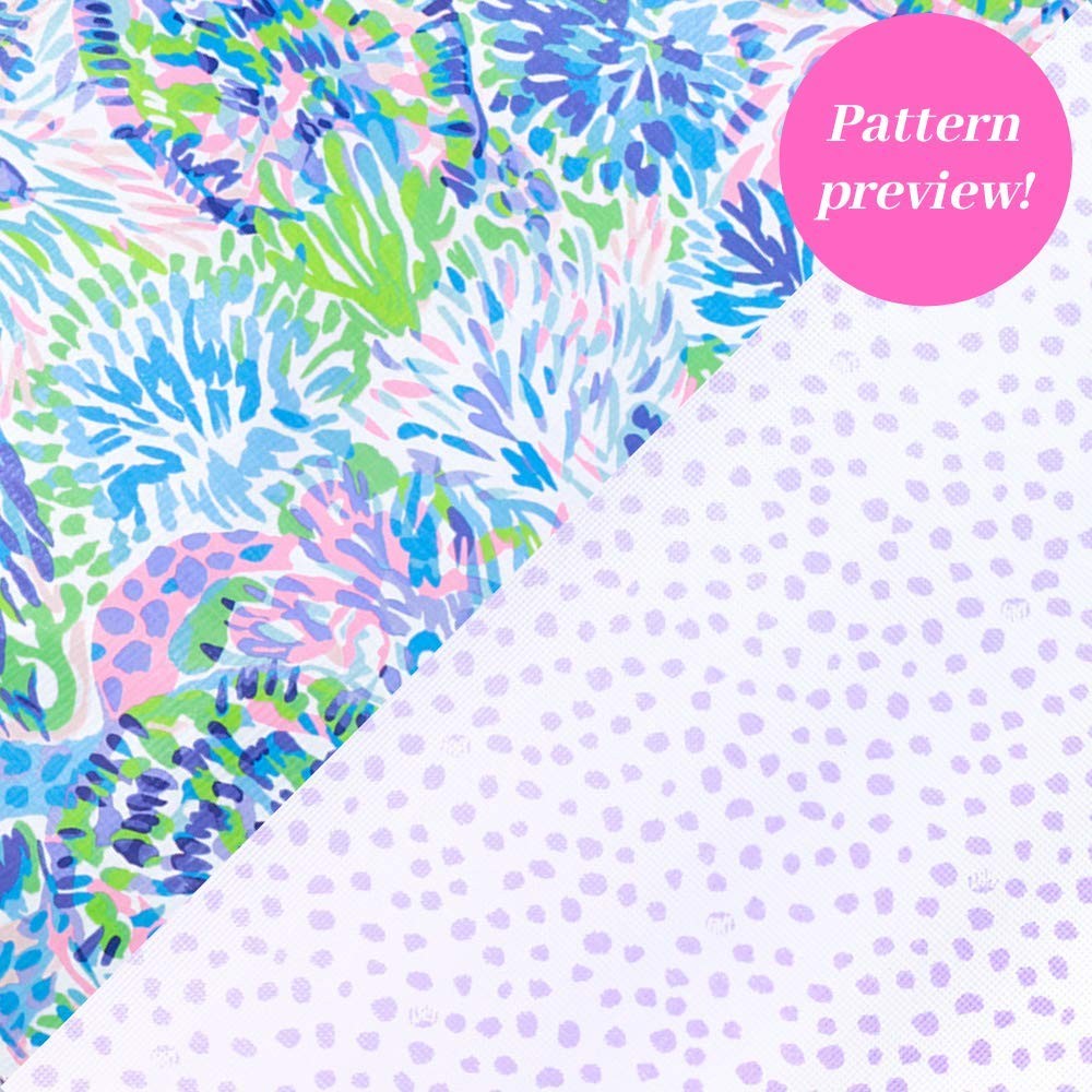 Lilly Pulitzer Purple/Blue Market Shopper Bag, Reusable Grocery Tote with Comfor