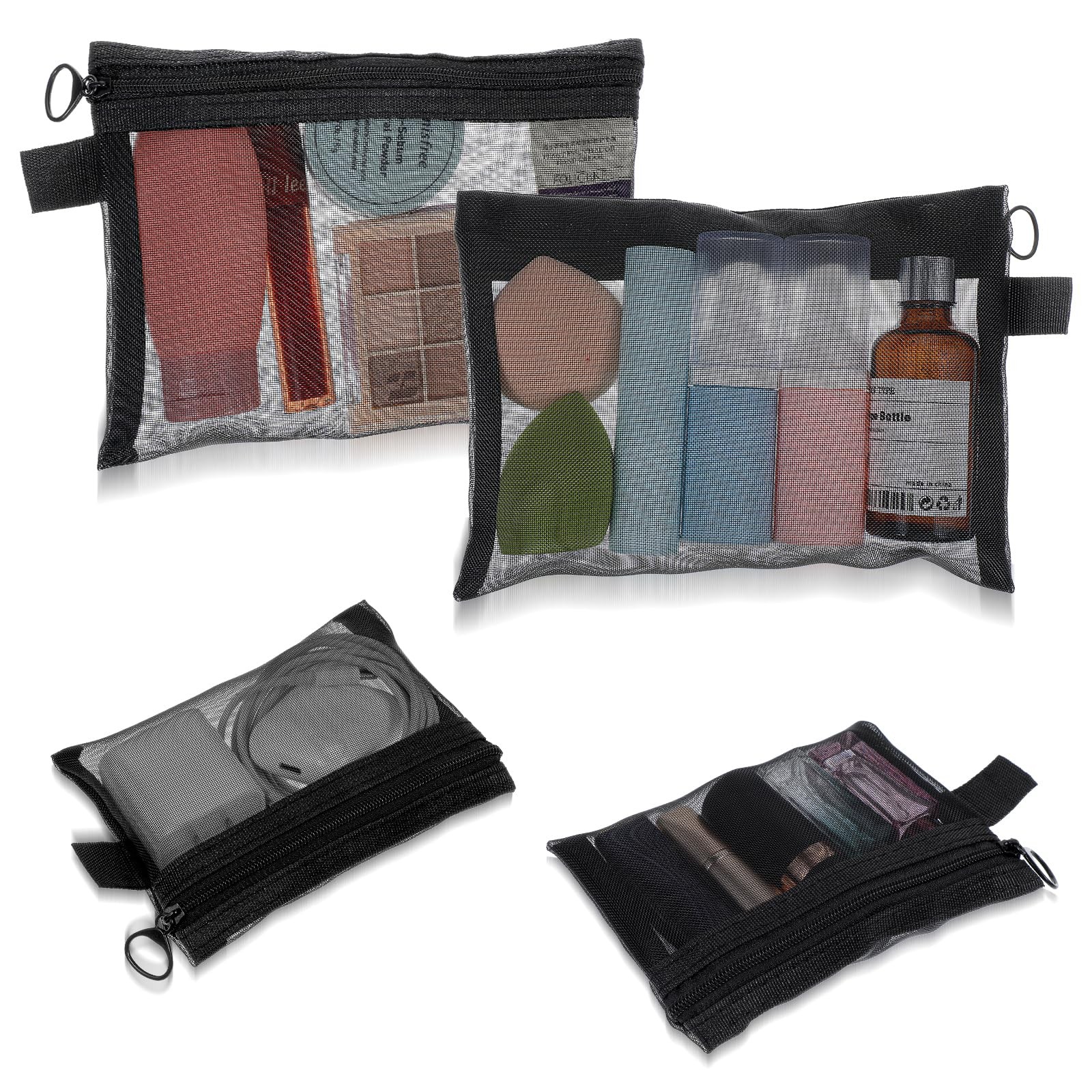 Nogeqi 4 Pack Small Cosmetic Bag for Purse,Small Mesh Bags,Mini Zipper black