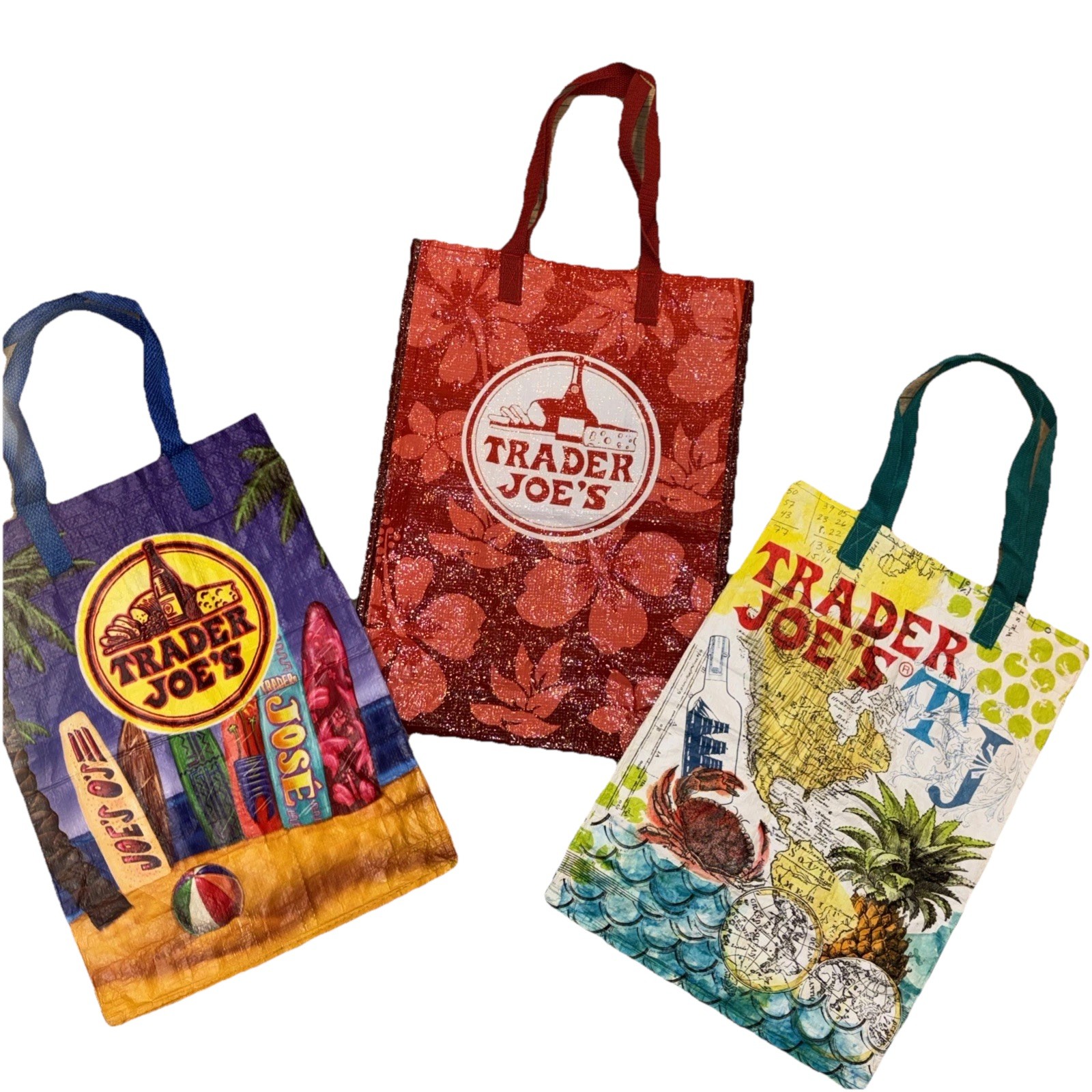 Trader Joe’s Reusable Rare 3 Tote Grocery Shopping Bags . Pre Owned