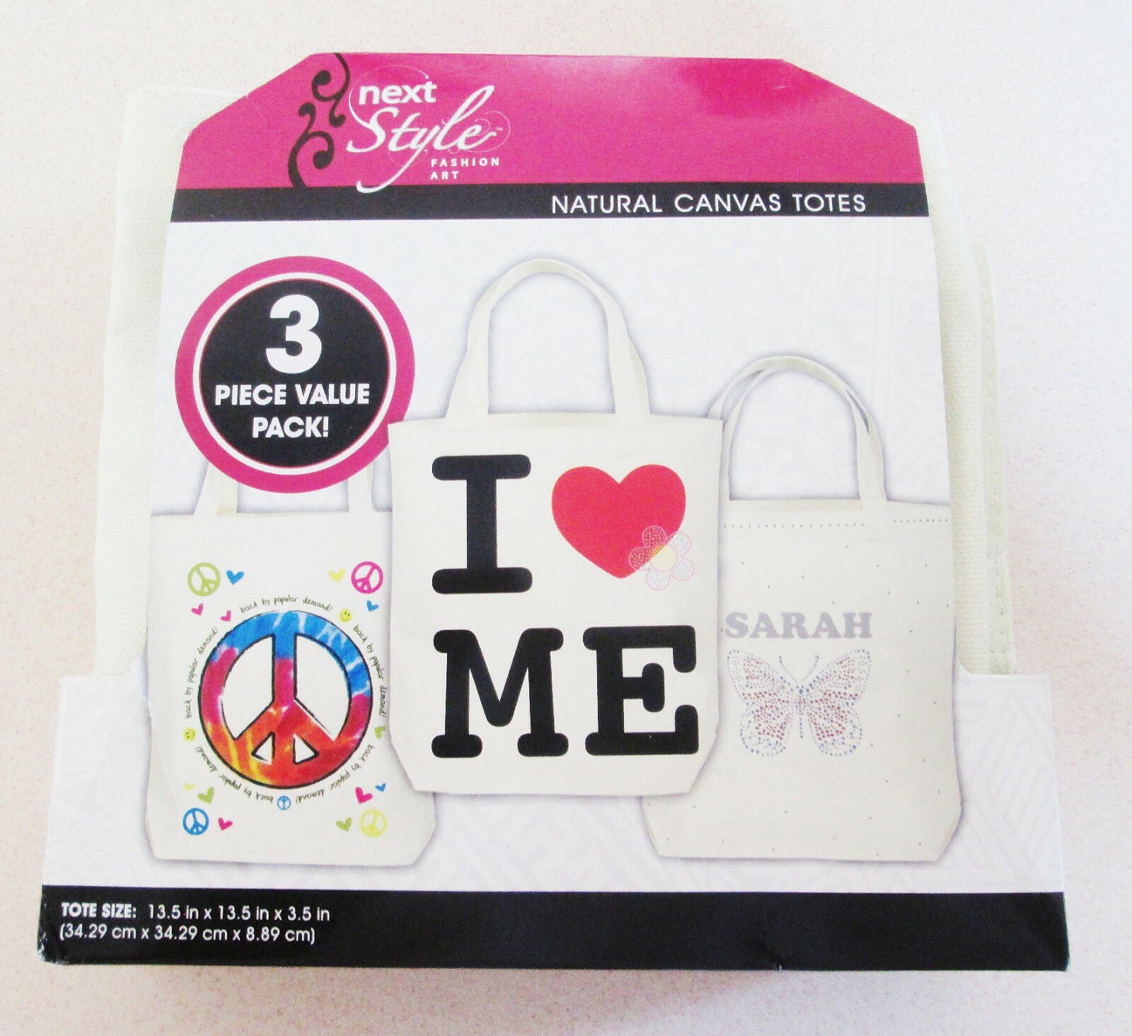 Natural Canvas Totes 3 Pack Blank DIY for Crafting Groceries Bag 13.5″ x 13.5″