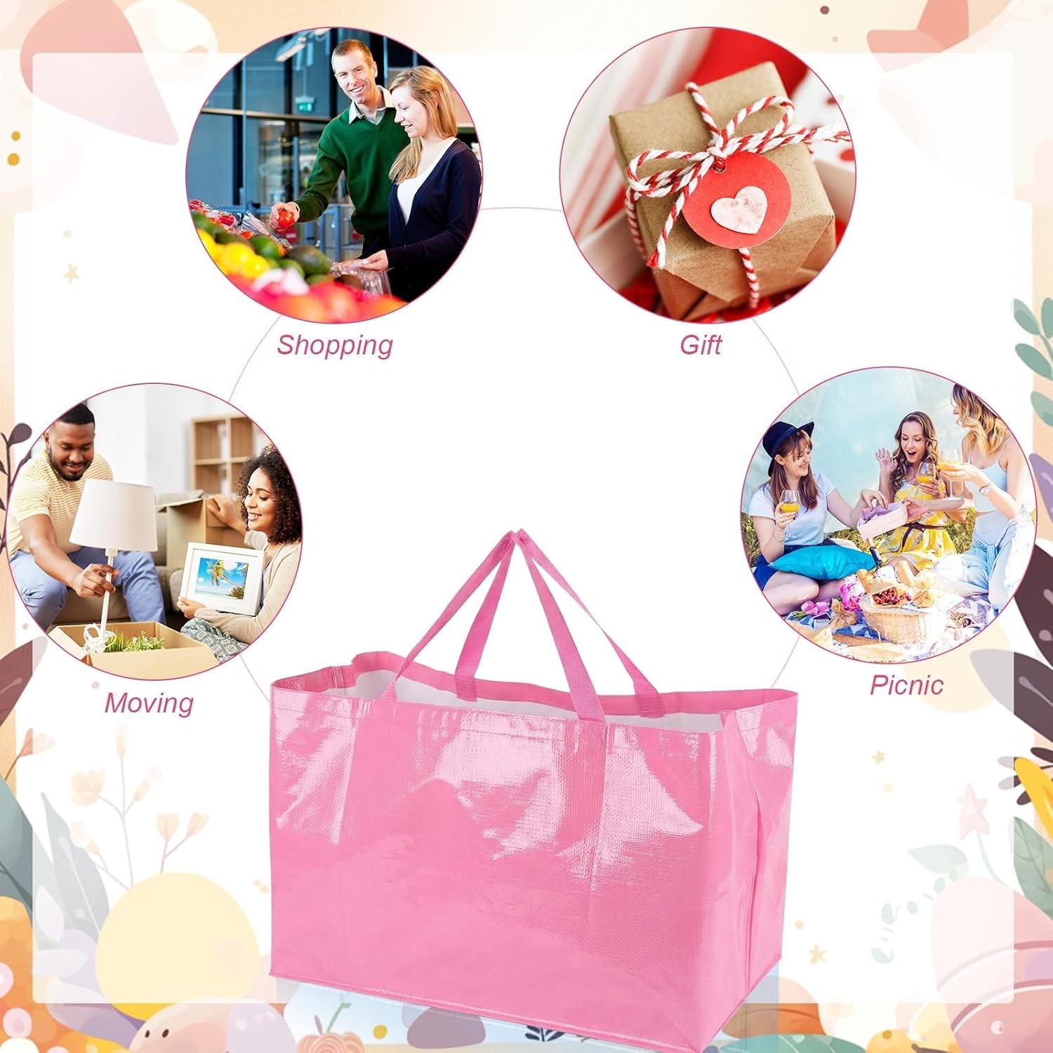 Eco-Friendly 6 Extra Large Pink Shopping Bags – Heavyweight & Water-resistant