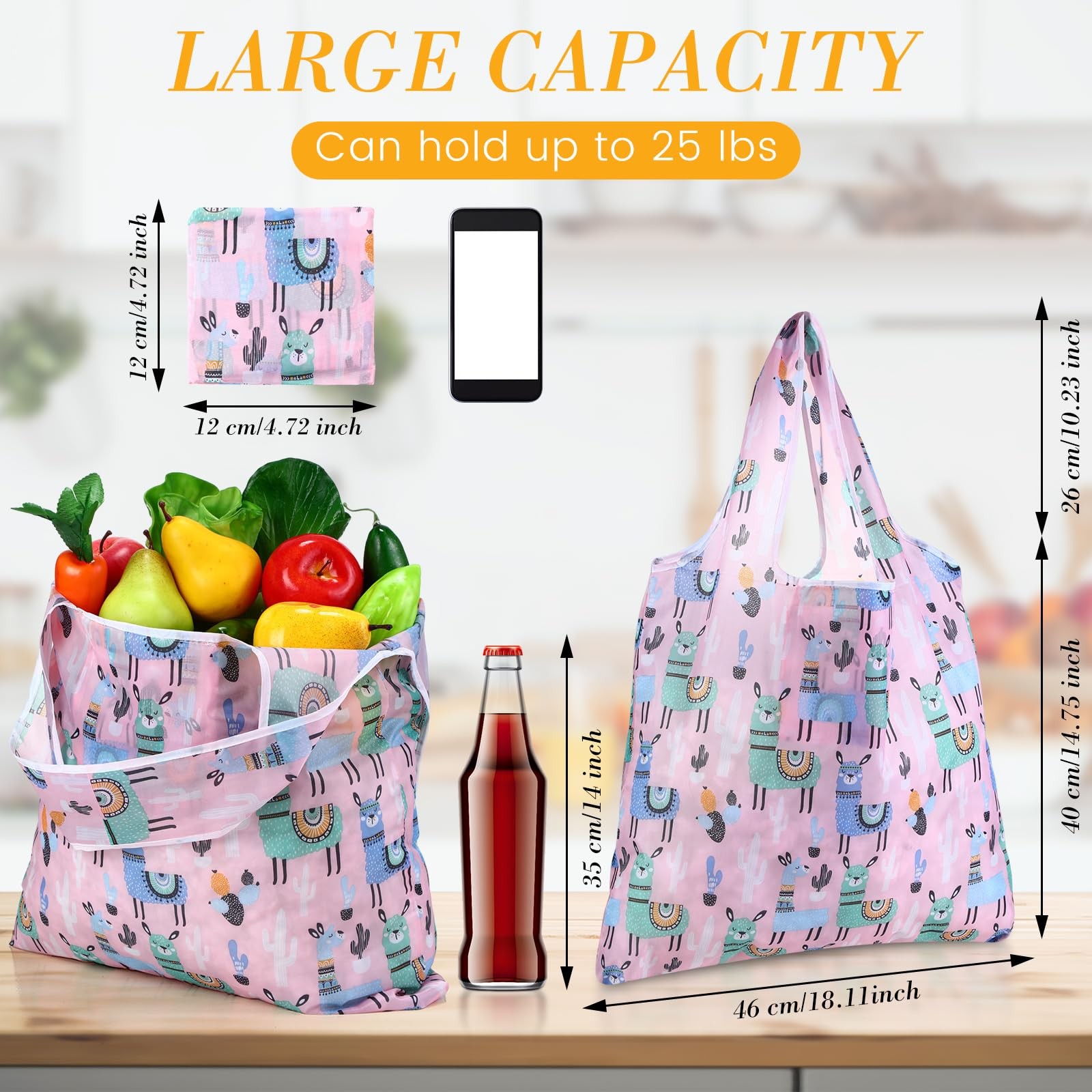 18 PCS Foldable Reusable Shopping Bags Machine Washable Grocery Waterproof