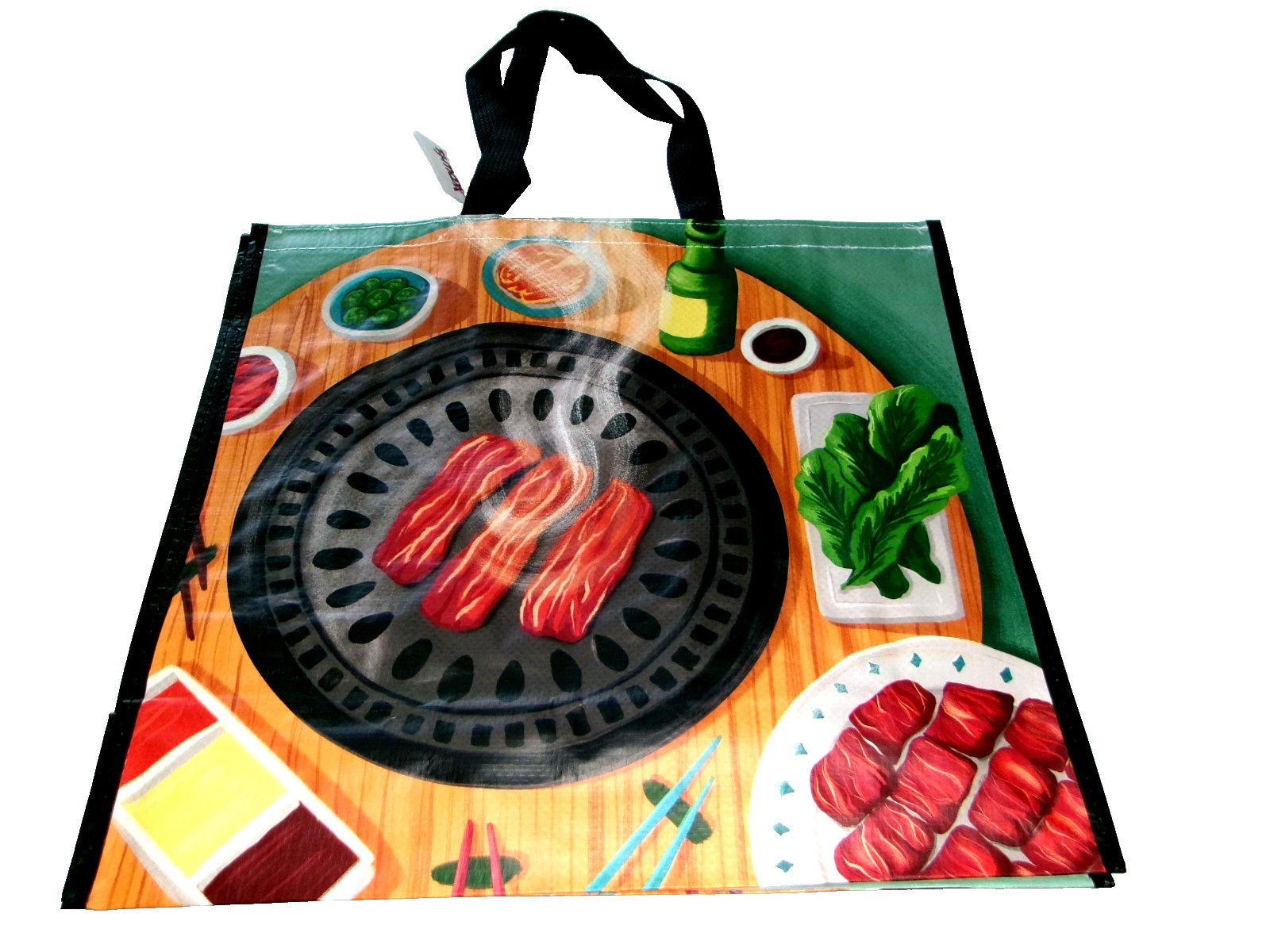 Reusable Tote Bag~20″X18″X8″~Korean BBQ /Grill / Beef /Chopsticks/ Sides Sauces