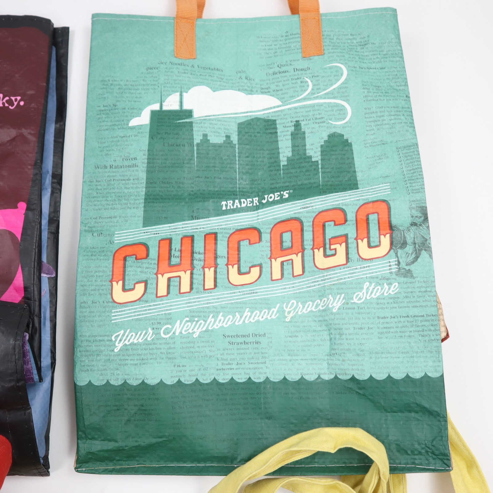 Trader Joes Reusable Shopping Tote Bag (Lot of 4) Chicago Cheese Toast Graphic
