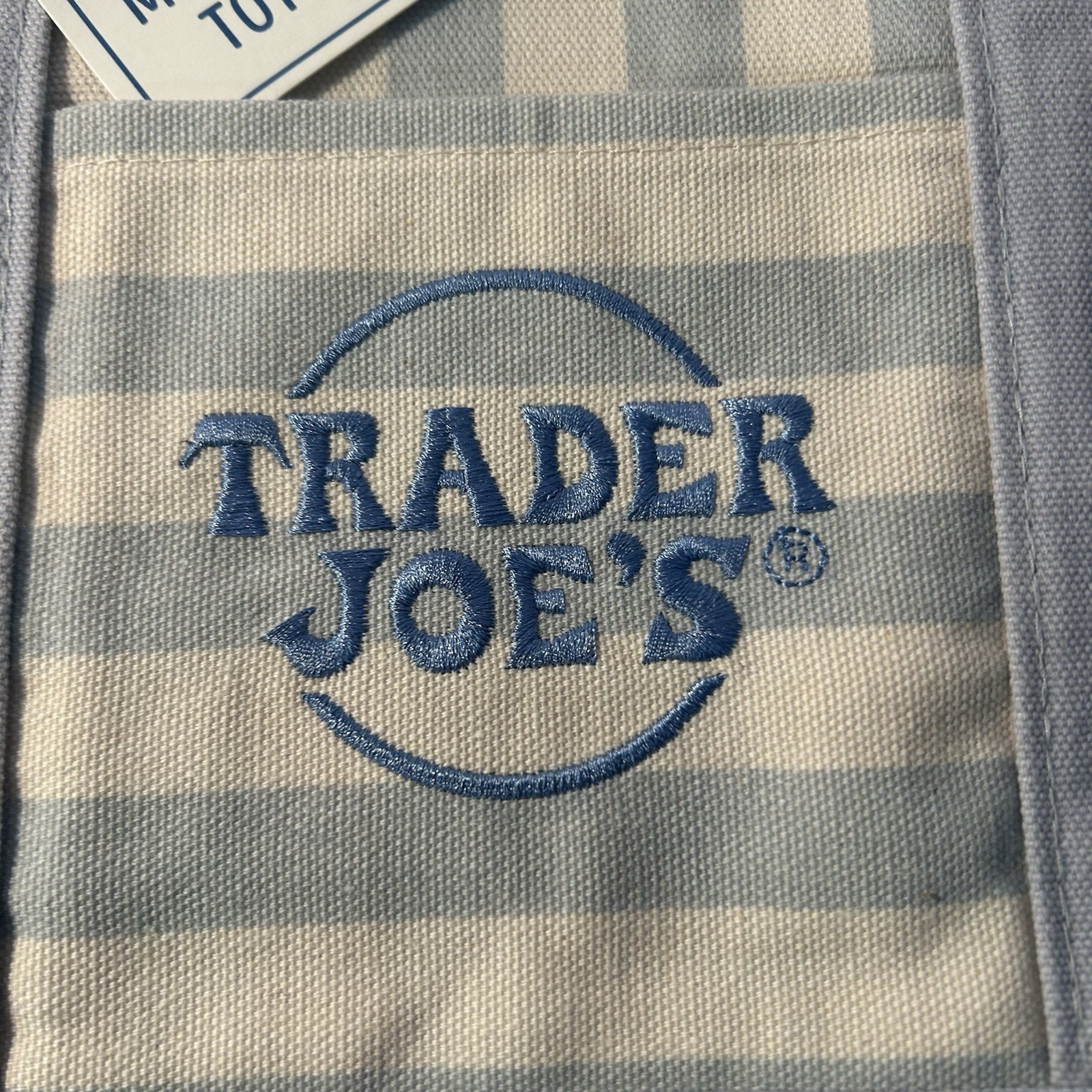 TRADER JOE’S 2026 Mini Stripe Canvas Tote Bag BLUE Limited Edition