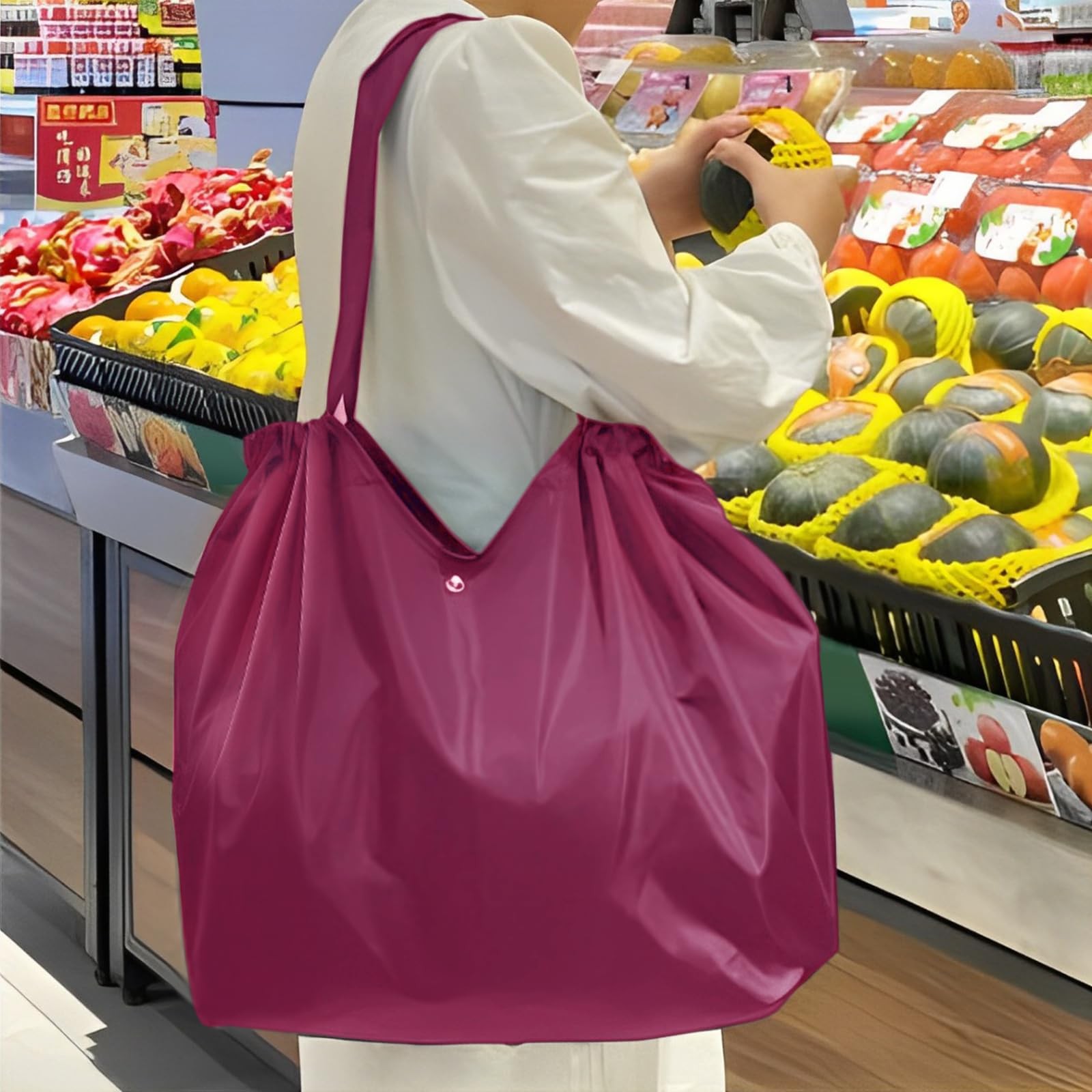 Foldable Eco-Friendly Grocery Bags with Adjustable Drawstring Reusable Collap…