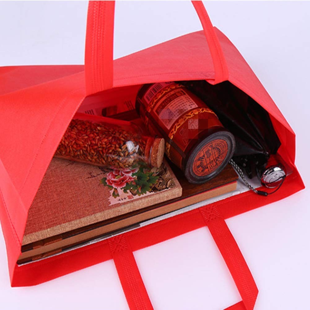 10 PCS Reusable Tote Bags Travel Kitchen Non-woven Fabric Grocery Bag Red
