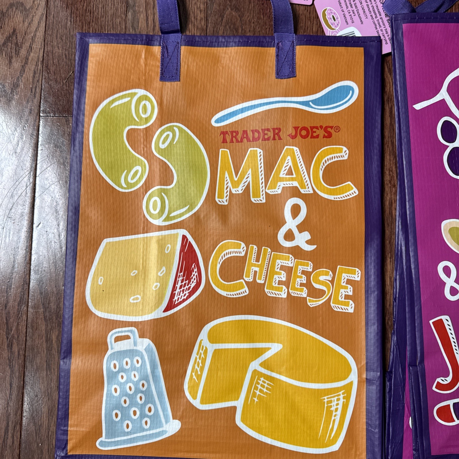 Lot Of 3 Trader Joes COMFORT FOODS Reusable Tote Shopping Bags Mac & Cheese PB&J