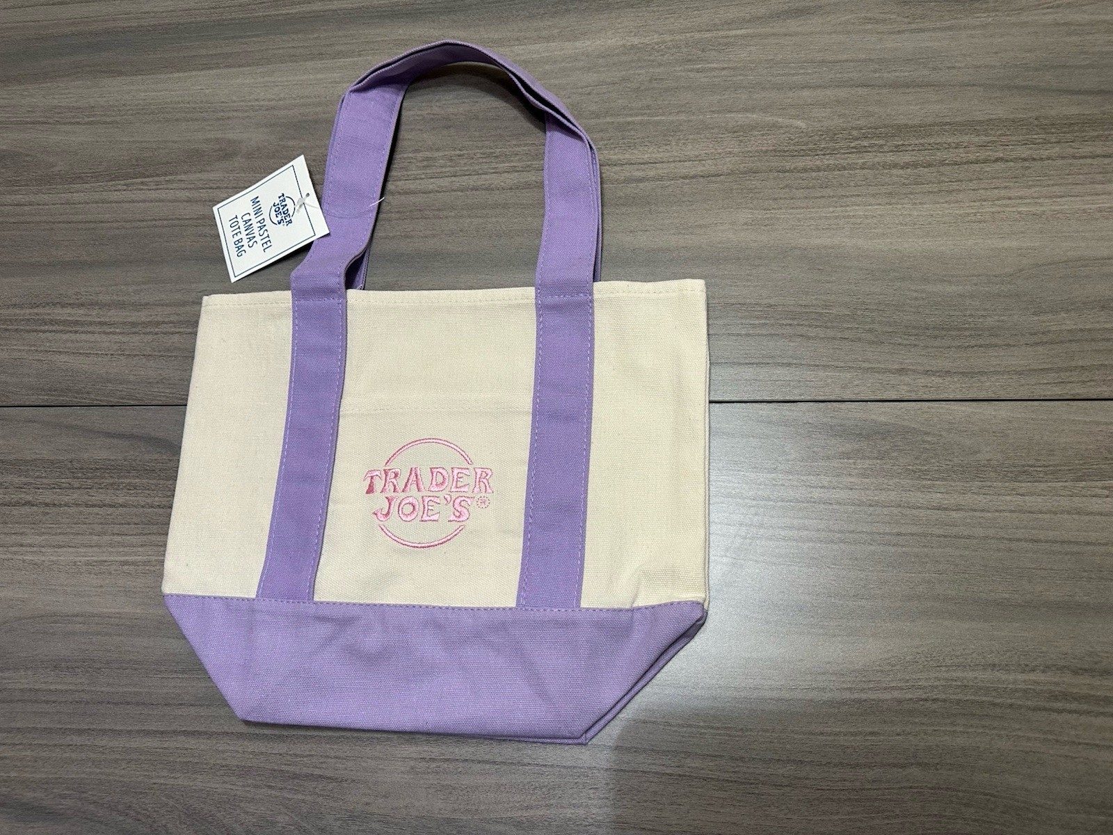 Trader Joe’s Mini Pastel Canvas Tote Bag Small Foldable Purple Beige Reusable