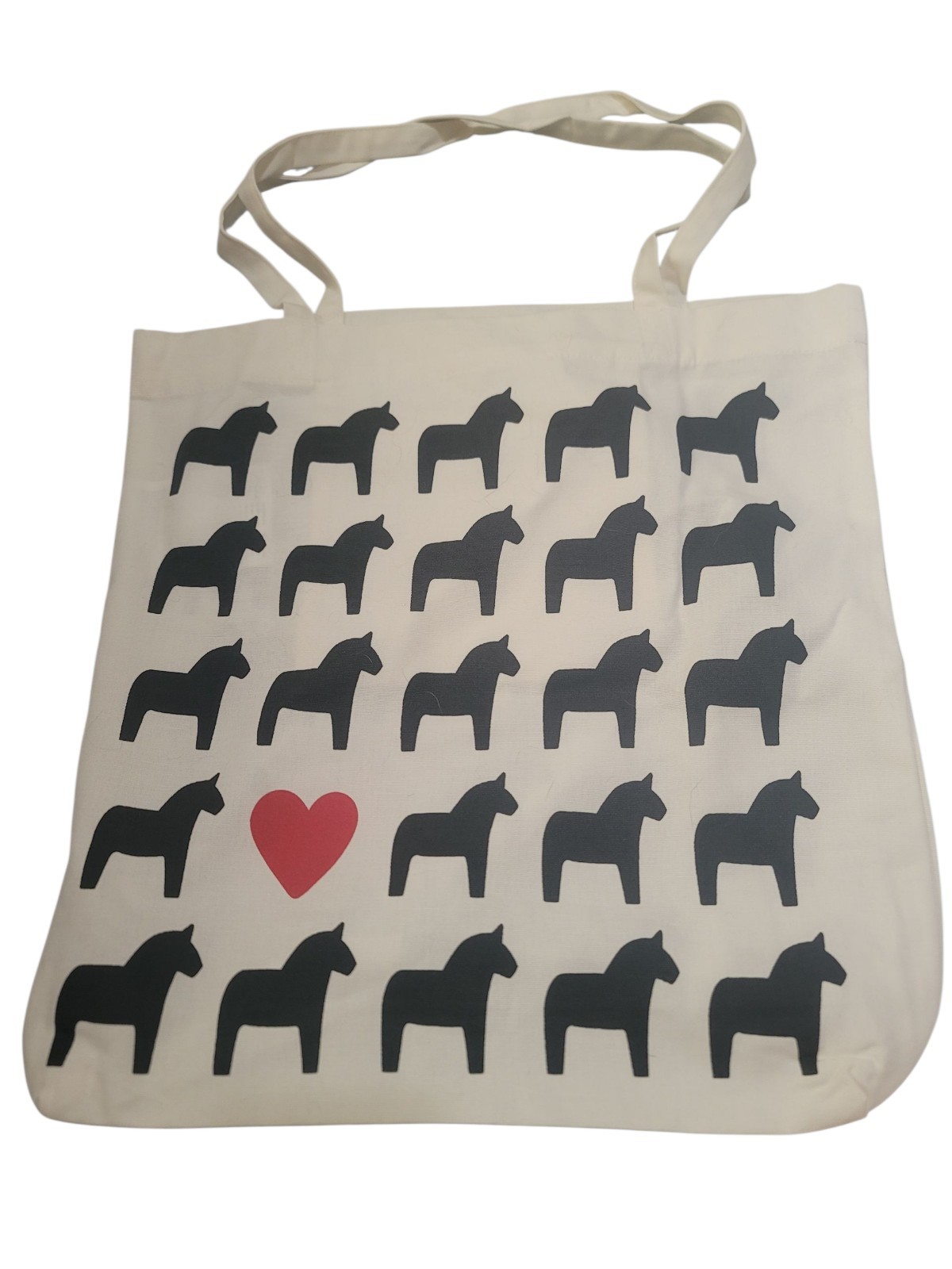 IKEA Shopping Tote Bag Hasthage Dala Horse Red Heart White 100% Cotton NEW