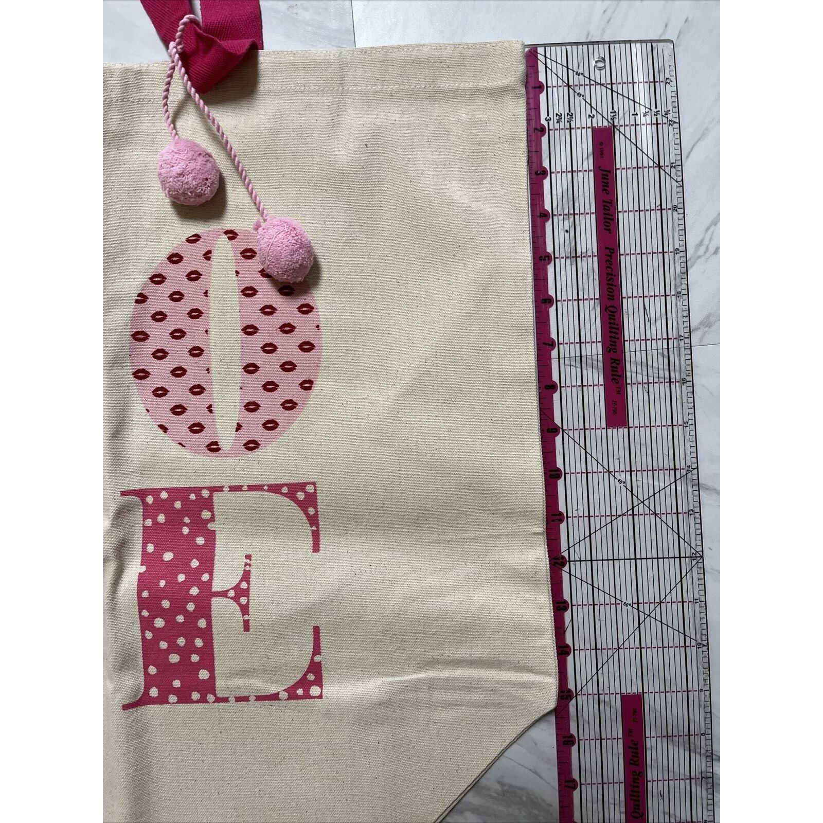 Canvas Shopping Carry Tote LOVE Valentine Cotton 20x15x9 inch Double Handles