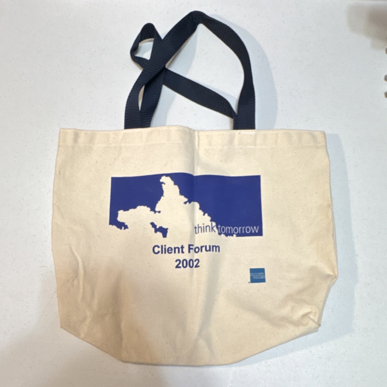 American Express Canvas Tote Foldable Beige Blue Solid Think Tomorrow Forum 2002
