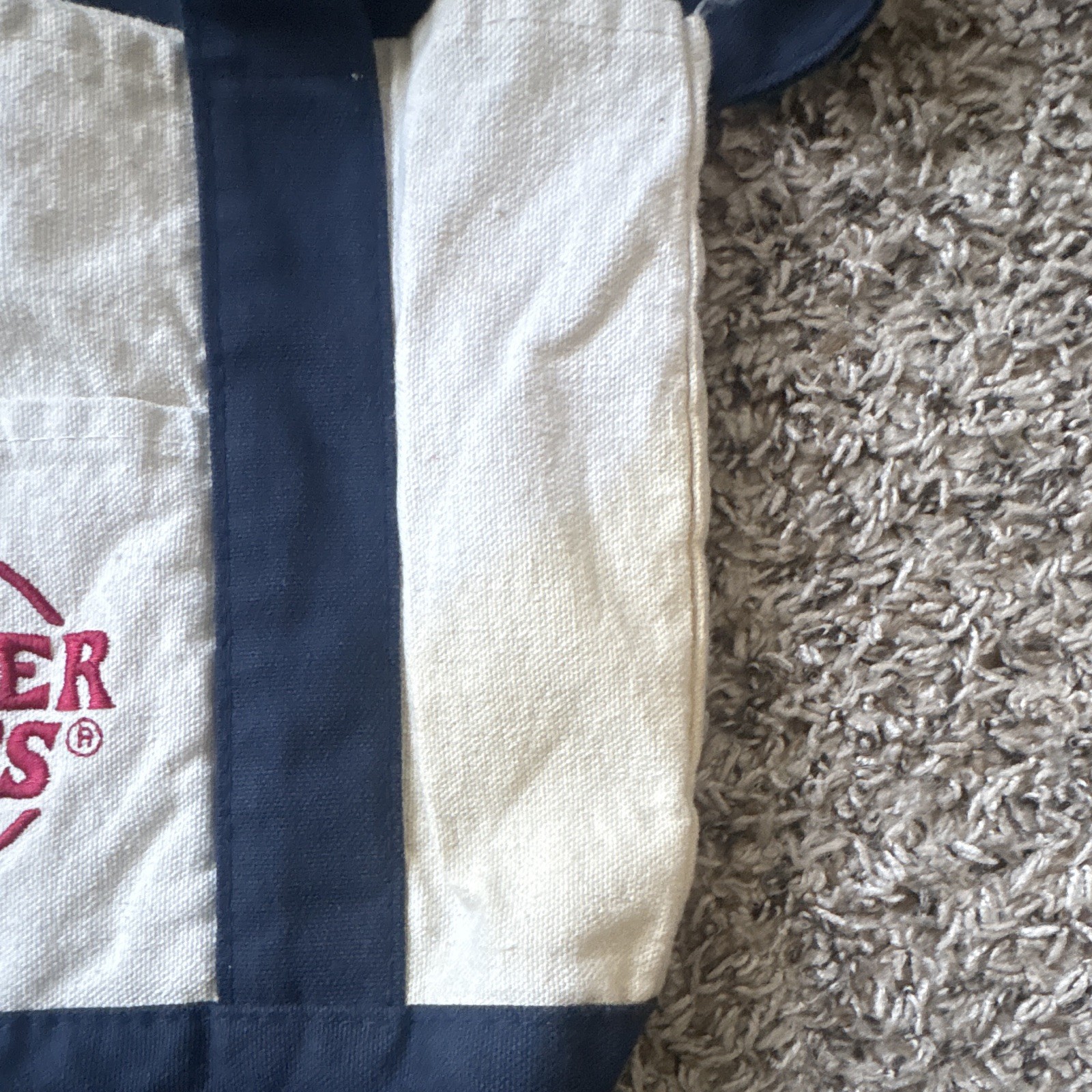 Trader Joe’s Canvas Tote Reusable Shopping Bag Beige/Blue Logo