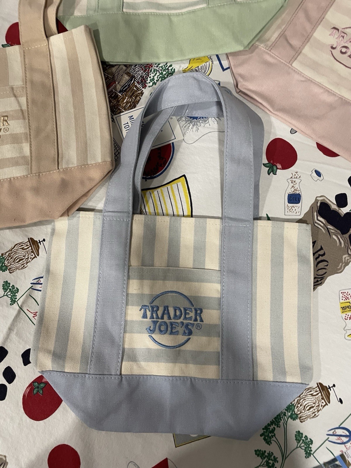 Set of 4 Trader Joe’s Striped Canvas Tote Bag Multicolor 13 x 10 in, Width 6 in