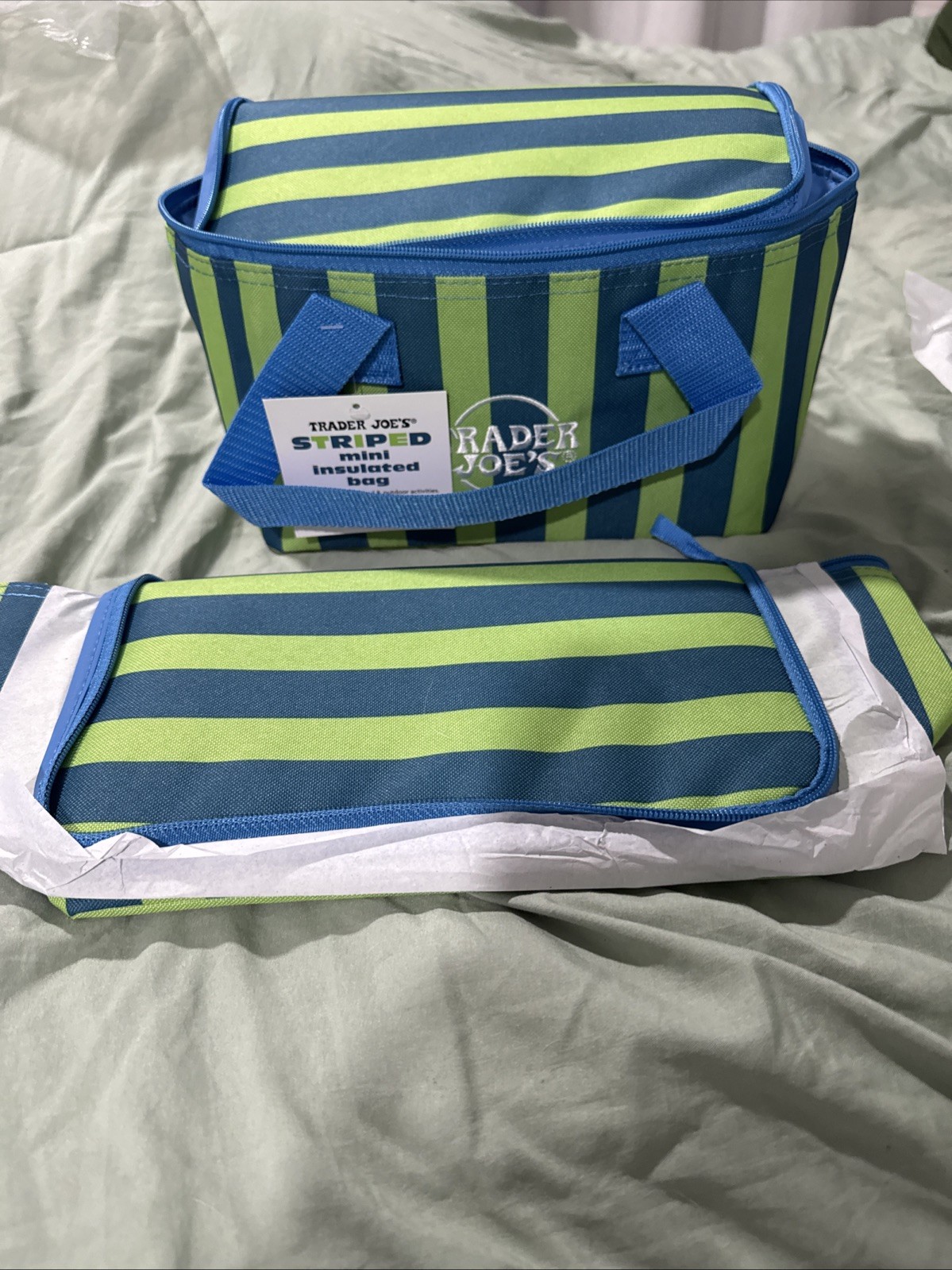 Trader Joe’s Striped Mini Insulated Bag – Set Of 2. Green and Blue Striped Only.