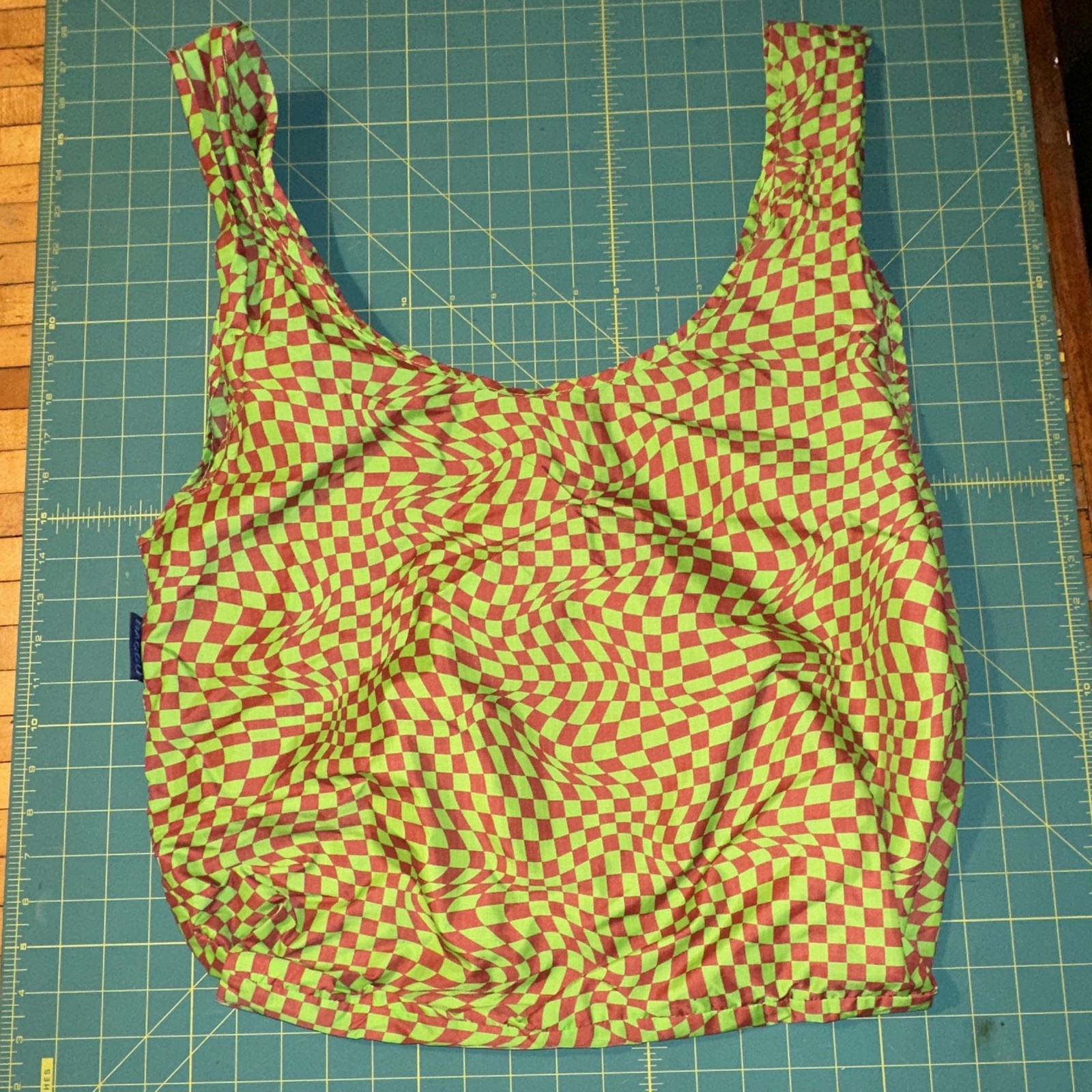 BAGGU Green/Red Checked Reusable Shopping Bag 6×15.5×25.5 in