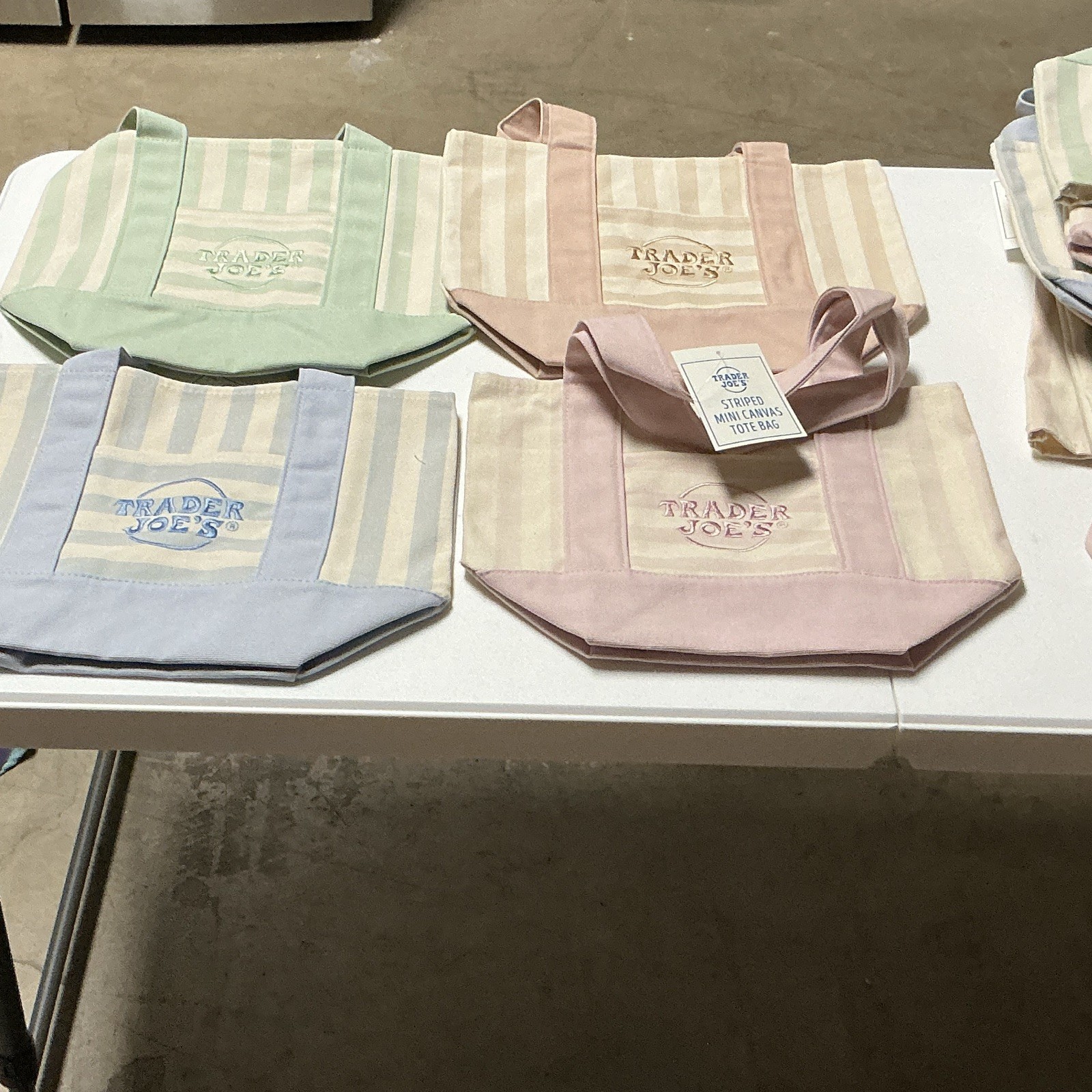 Trader Joe’s Striped Mini Canvas Tote Bag Pink/Beige, blue, green Reusable