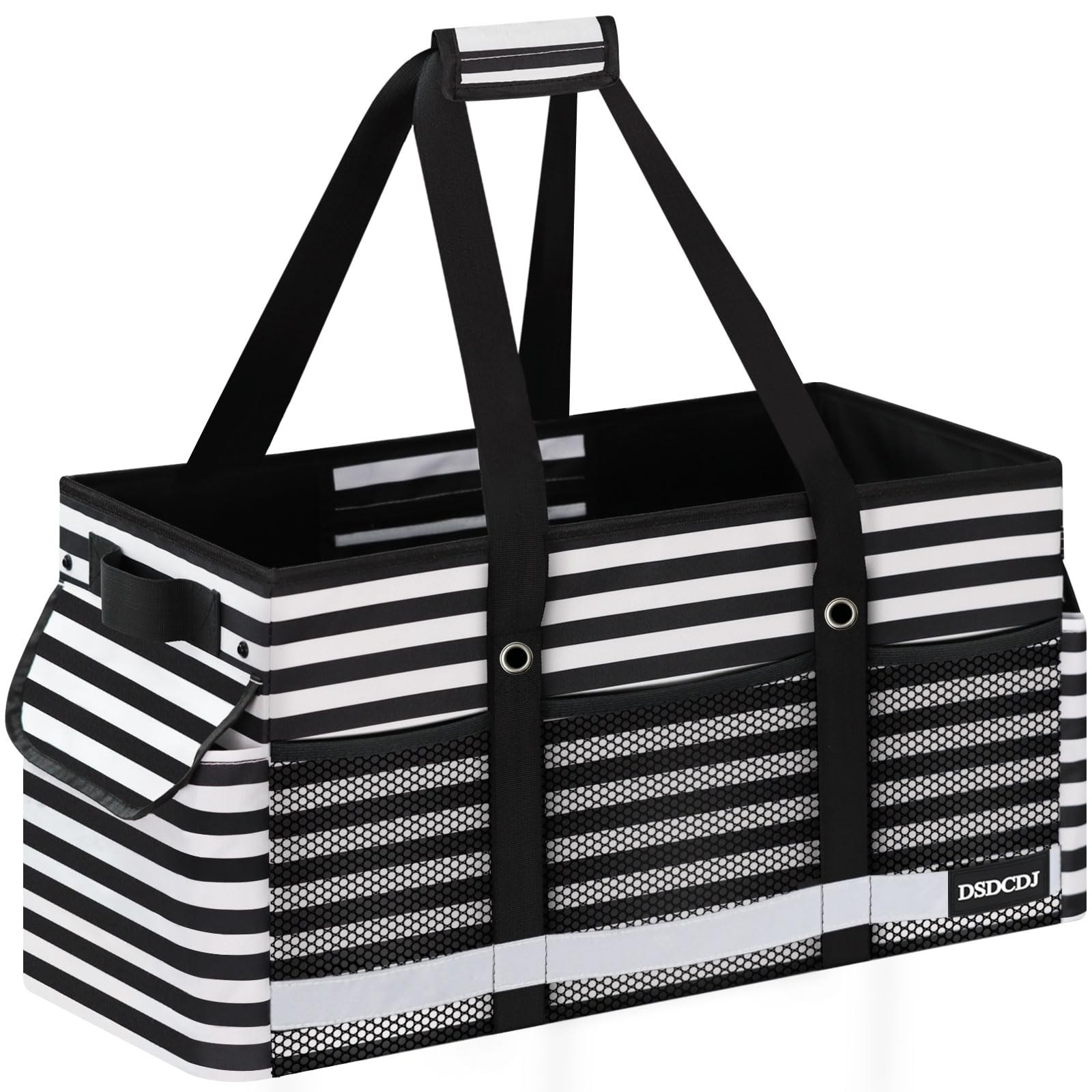 Extra Large Utility Tote Bag with Reflective Strip, Standing Reusable Grocery…