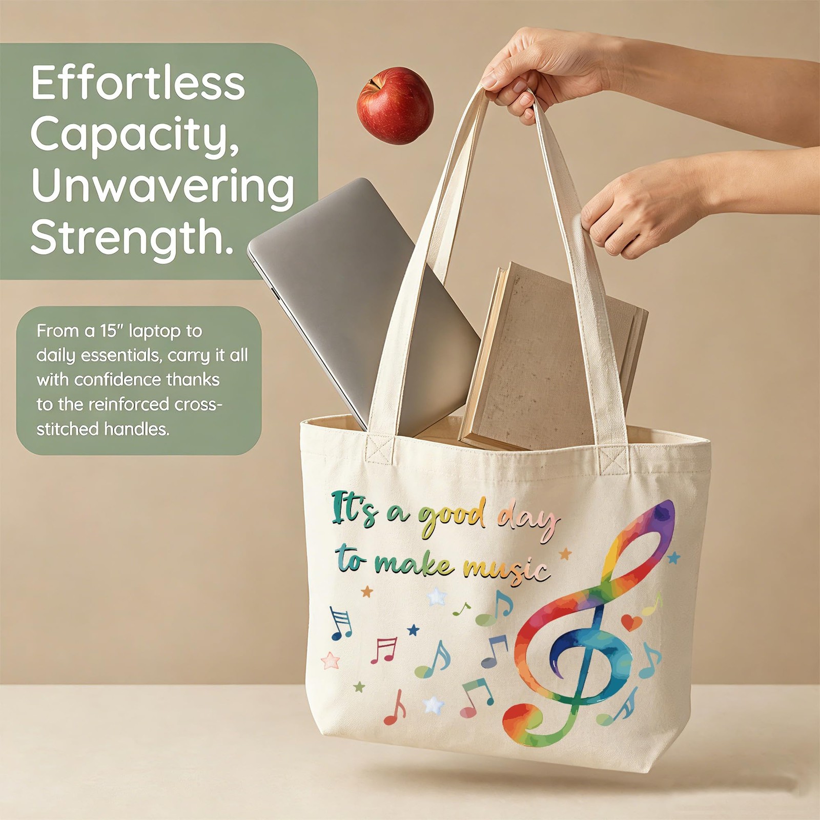 Music Tote, Teacher/Listener Gifts – Canvas Bag With Music Notes