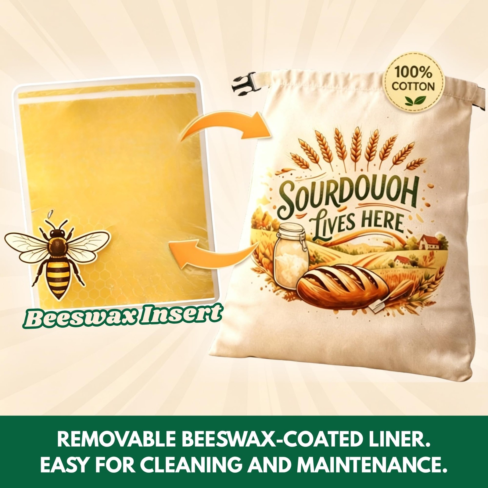 XL Beeswax Bread Bags for Homemade Sourdough Bread, 2 17×13 Inch, Multi-color