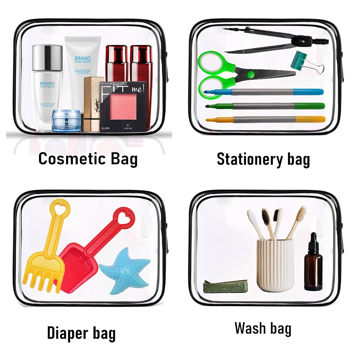 4 Pack Clear Cosmetic Bag for Travel – TSA Approved Toiletry Makeup