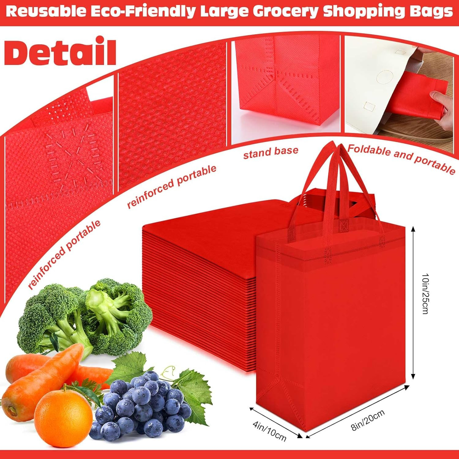 50 Pcs Reusable Tote Bag Bulk 8 X 4 X 10 Inch Non Woven Shopping Bag with Handle