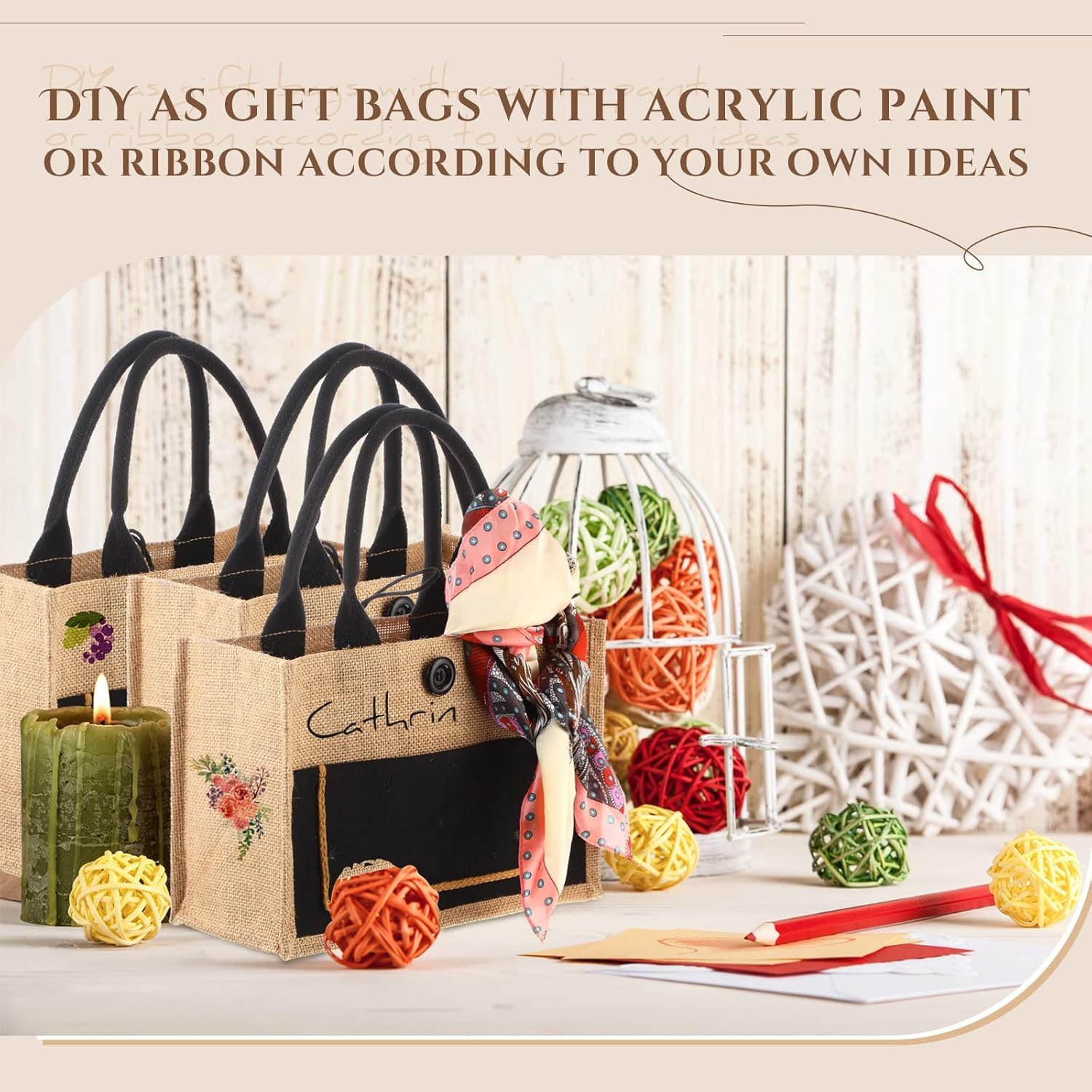16 Pcs Jute Burlap Totes Jute Tote Bags Reusable Burlap Beach Bags with Handle f