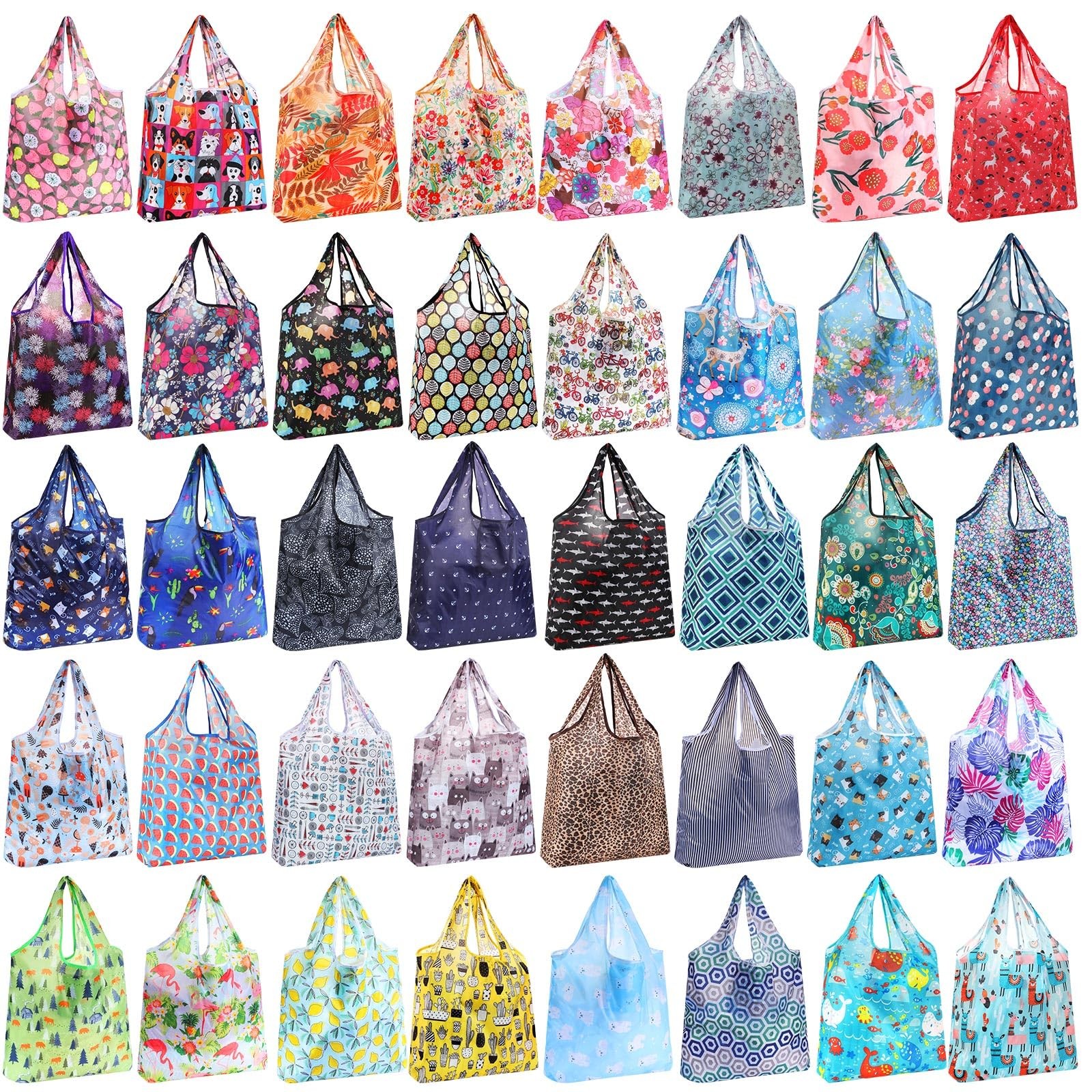 Waterproof Foldable Reusable Grocery Shopping Tote Bags Heavy Duty 40 PCS