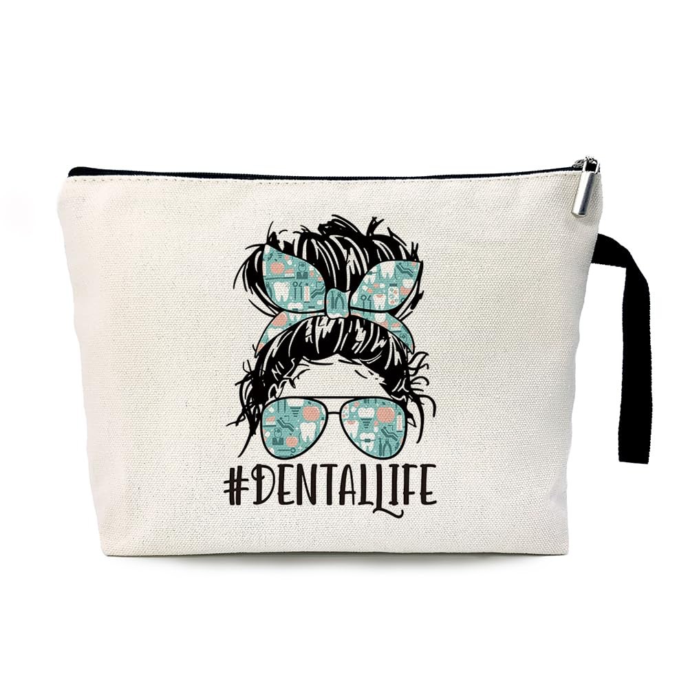 Dental Life Funny Dentists Cosmetic Bag, for 9.4 x 6.3 x 1.6 inches, White