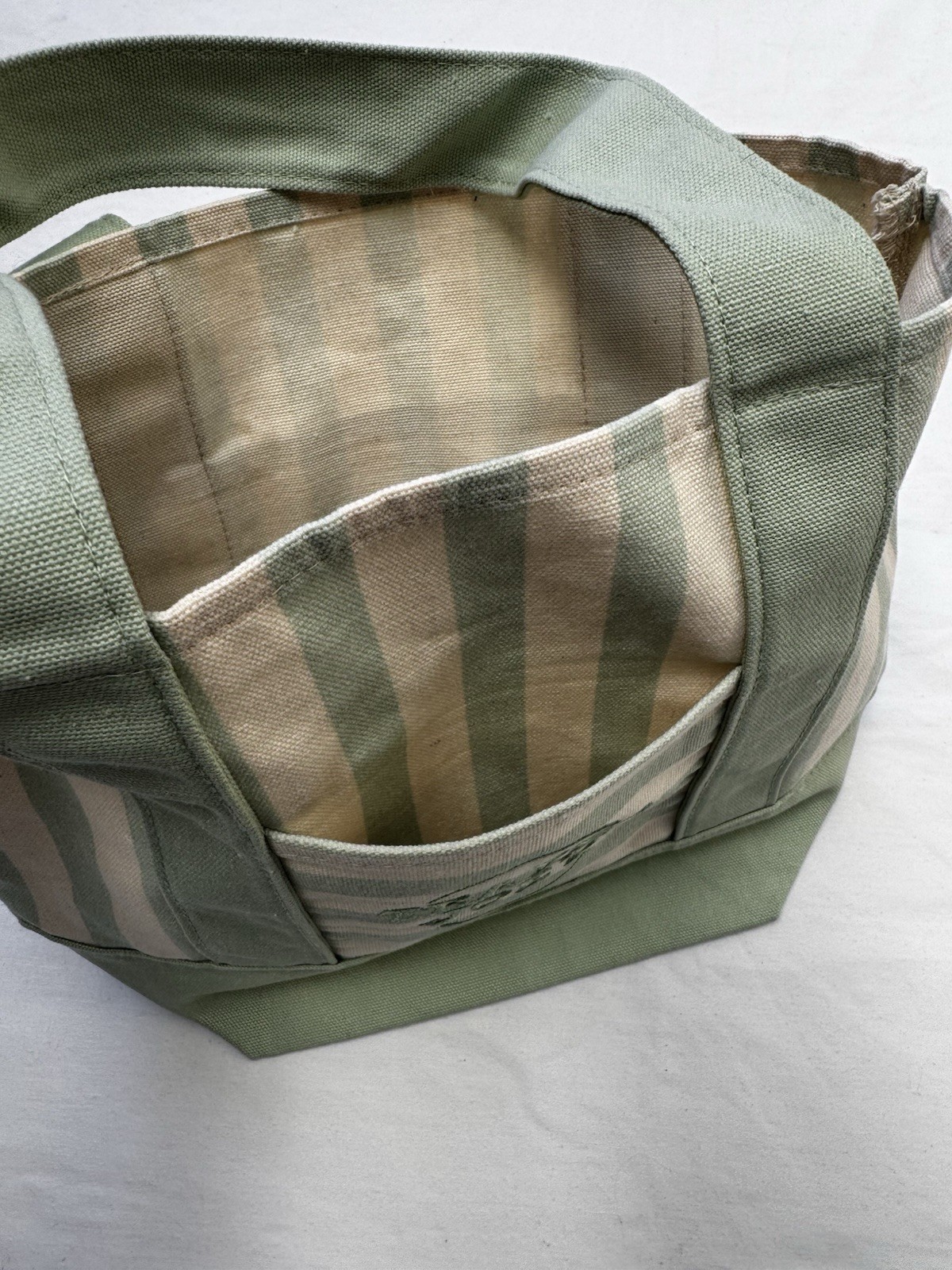 Trader Joe’s Striped Mini Canvas Tote Bag Green/Beige Reusable