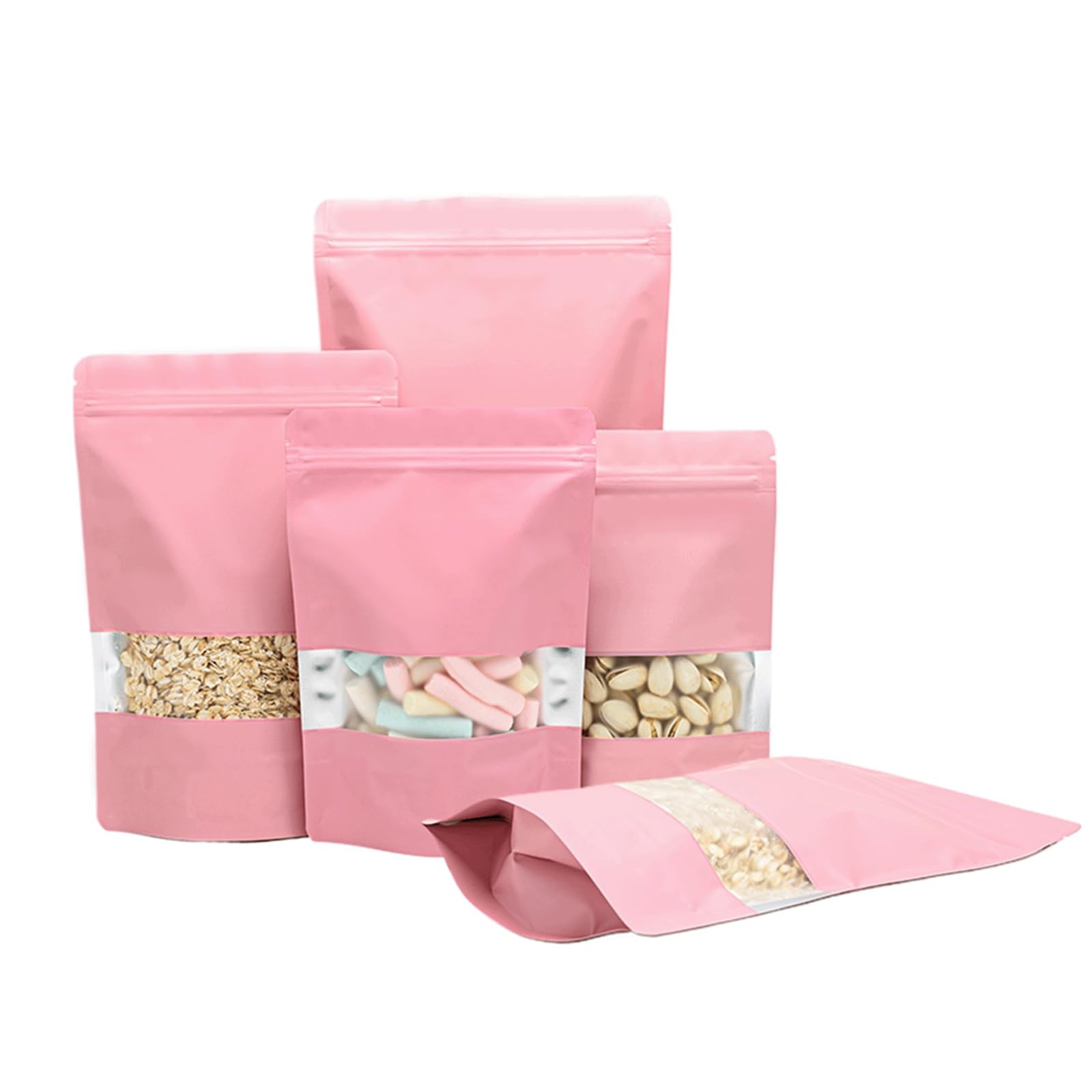 Roppolo 100 Pcs 6.3 x 9.4 Inch Stand Up Pink Bags with 6.7″ x 9.4″,
