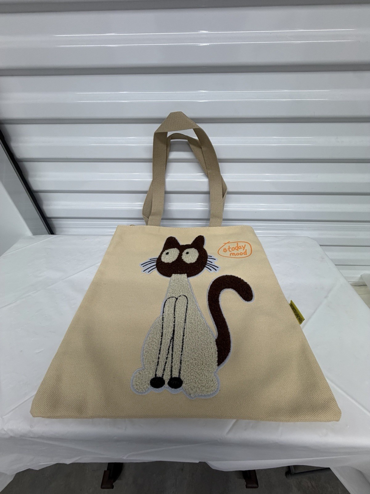 Cute Cat Canvas Tote Bag Large Reusable Shoulder Shopping Beach Bag Beige