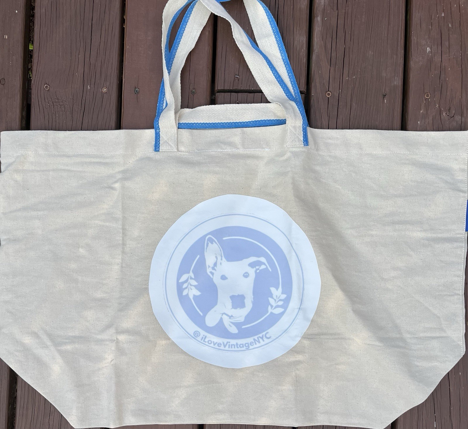 Large IKEA Canvas Bag iLoveVintageNYC Logo Dog Sketch Reusable Washable Shopping
