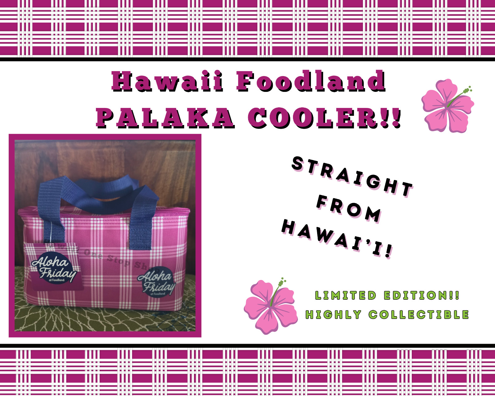HAWAII FOODLAND PURPLE MAGENTA PALAKA REUSABLE INSULATED SCHOOL LUNCH BAG NEW