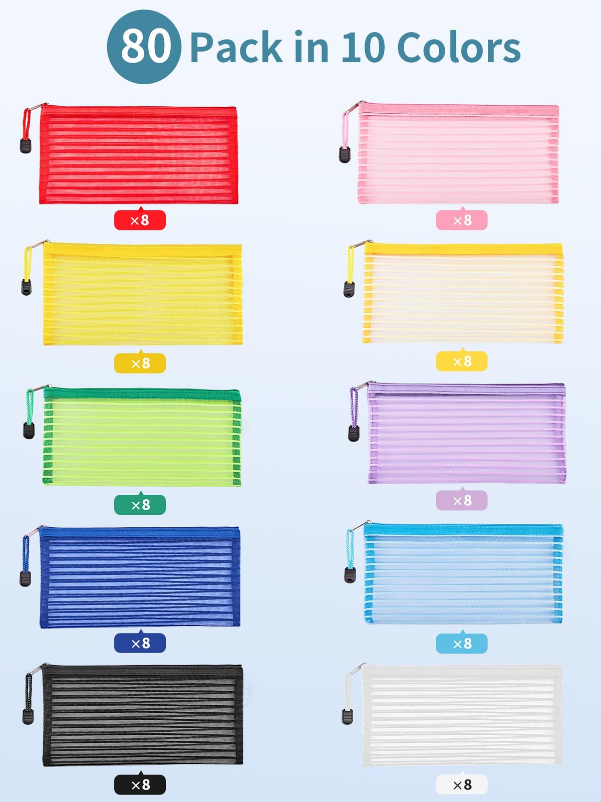 JARLINK 80 Pack Mesh Zipper Pouch, Pouch Bulk in 10 80pcs, multicolored-b