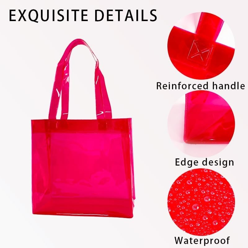 1pcs Waterproof Large Transparent Pvc Shopping Clear Tote Bag W/ Handles Beach
