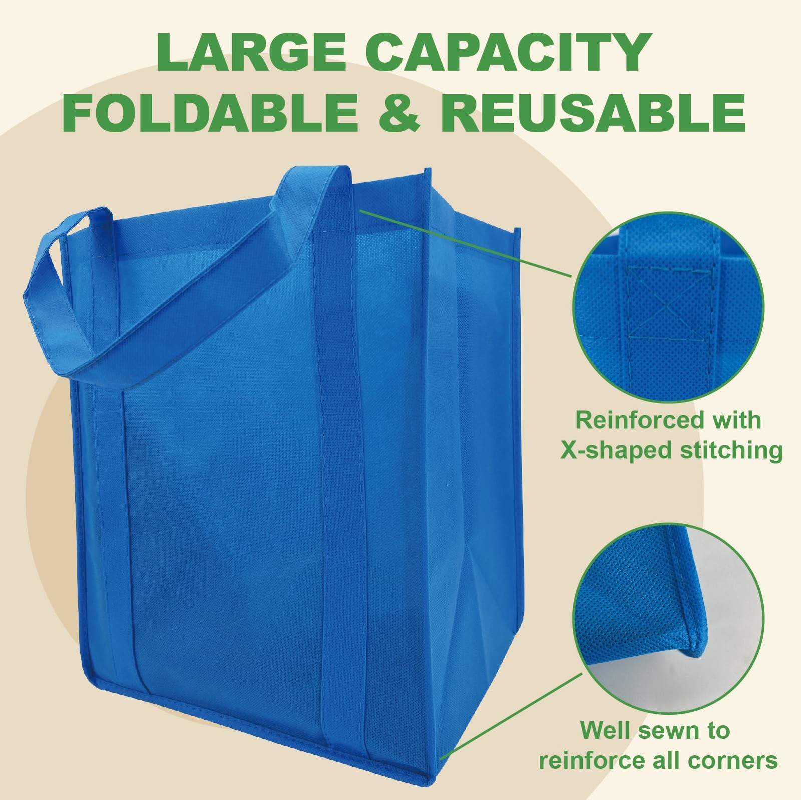 10 PCS 14.9×12.6×9.4 Inch Reusable Shopping Grocery Tote Bags Hold 50 Lbs