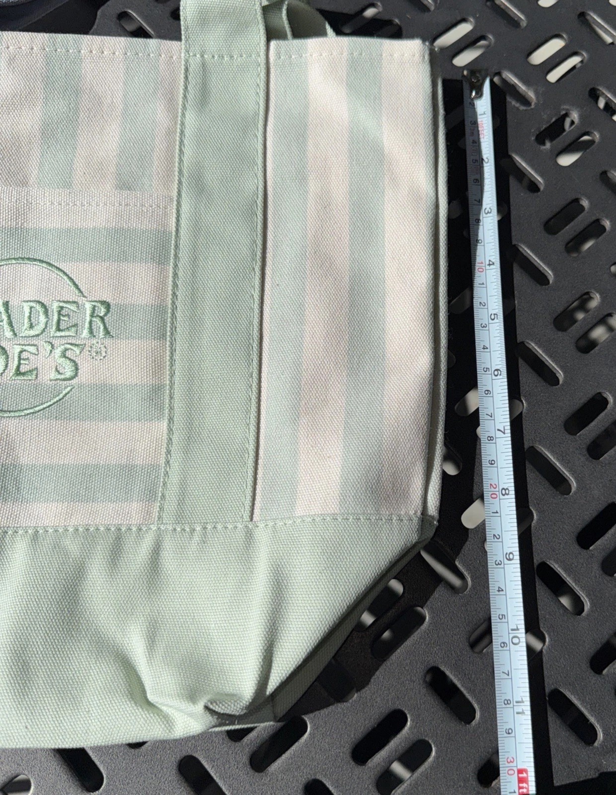 NWT Trader Joe’s Striped Canvas Mini-Tote Bags set of 4 Blue, Tan, Green, &Pink