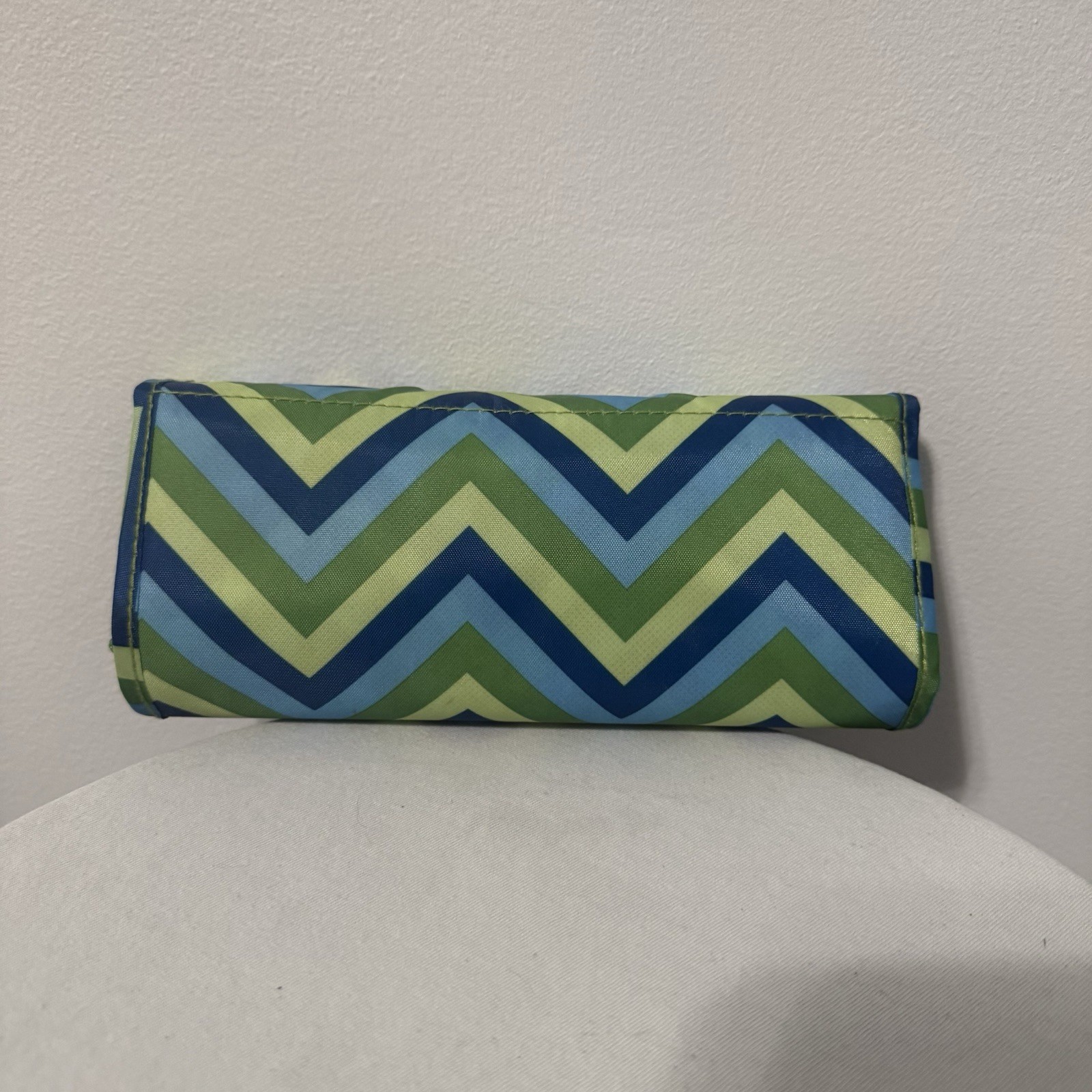 Sachi Insulated Foldable Market Tote Zip Case Green And Blue Stripes New